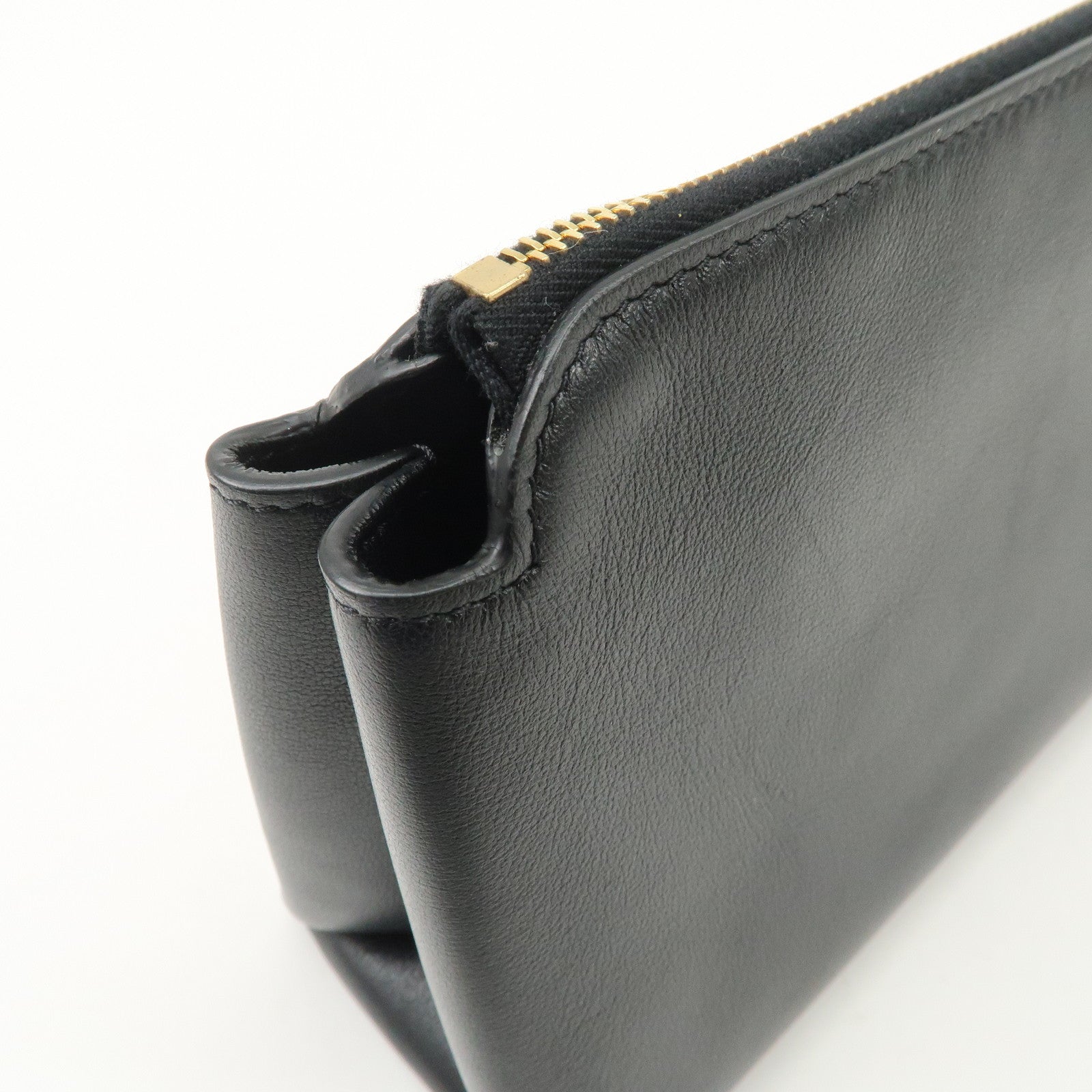 VALENTINO Leather Pouch Clutch Bag Black Gold Hardware