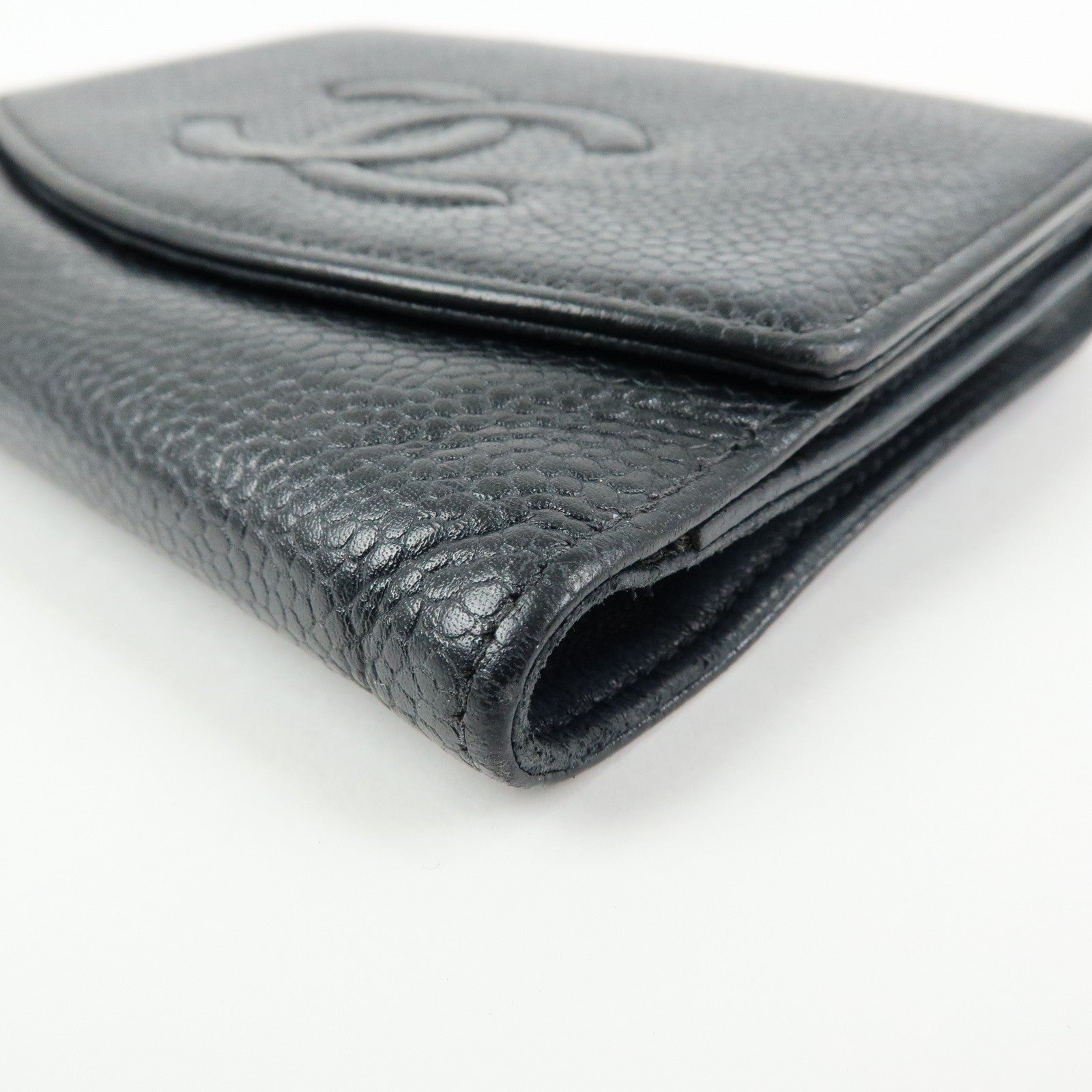 CHANEL COCO Mark Cavairskin Compact Wallet Black