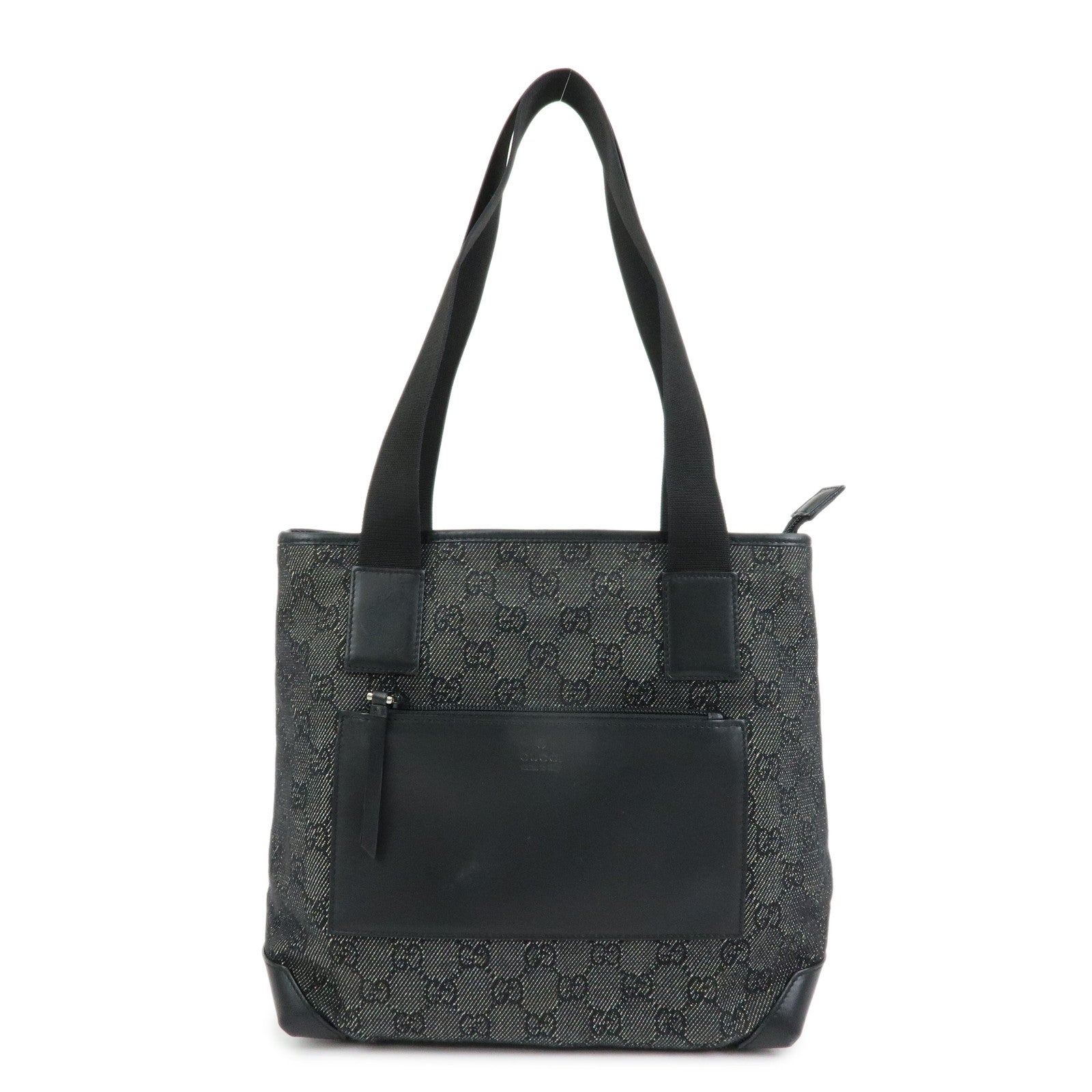 GUCCI GG Denim Leather Tote Bag Shoulder Bag Black 28893
