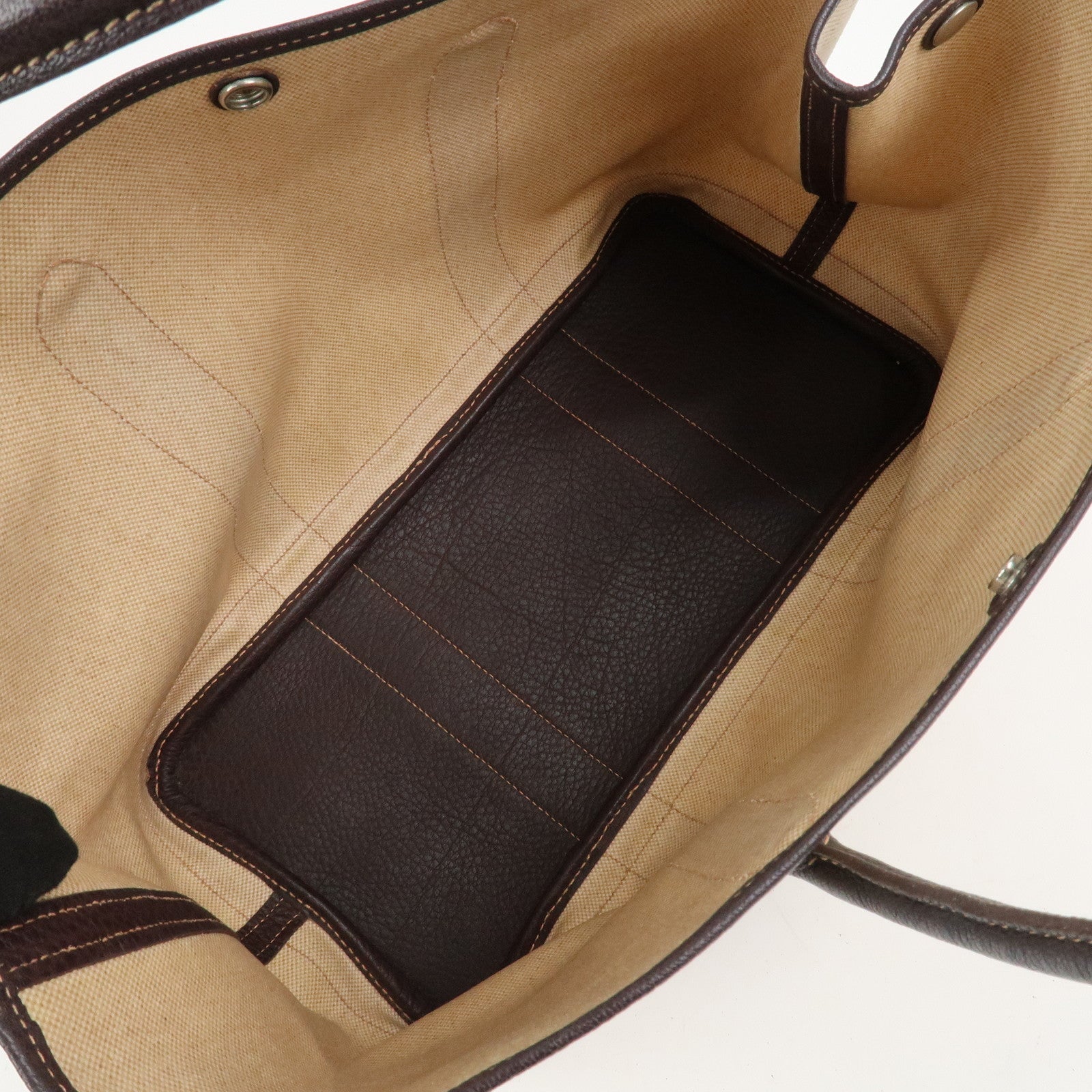 HERMES Leather Toile H Garden Party PM Tote Bag Hand Bag Natural