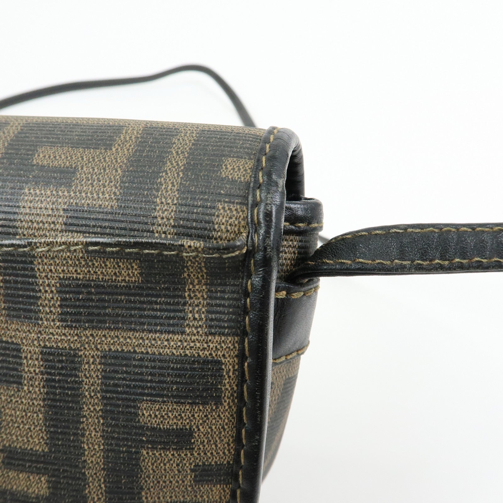 FENDI Zucca PVC Leather Canvas Shoulder Bag Brown Black