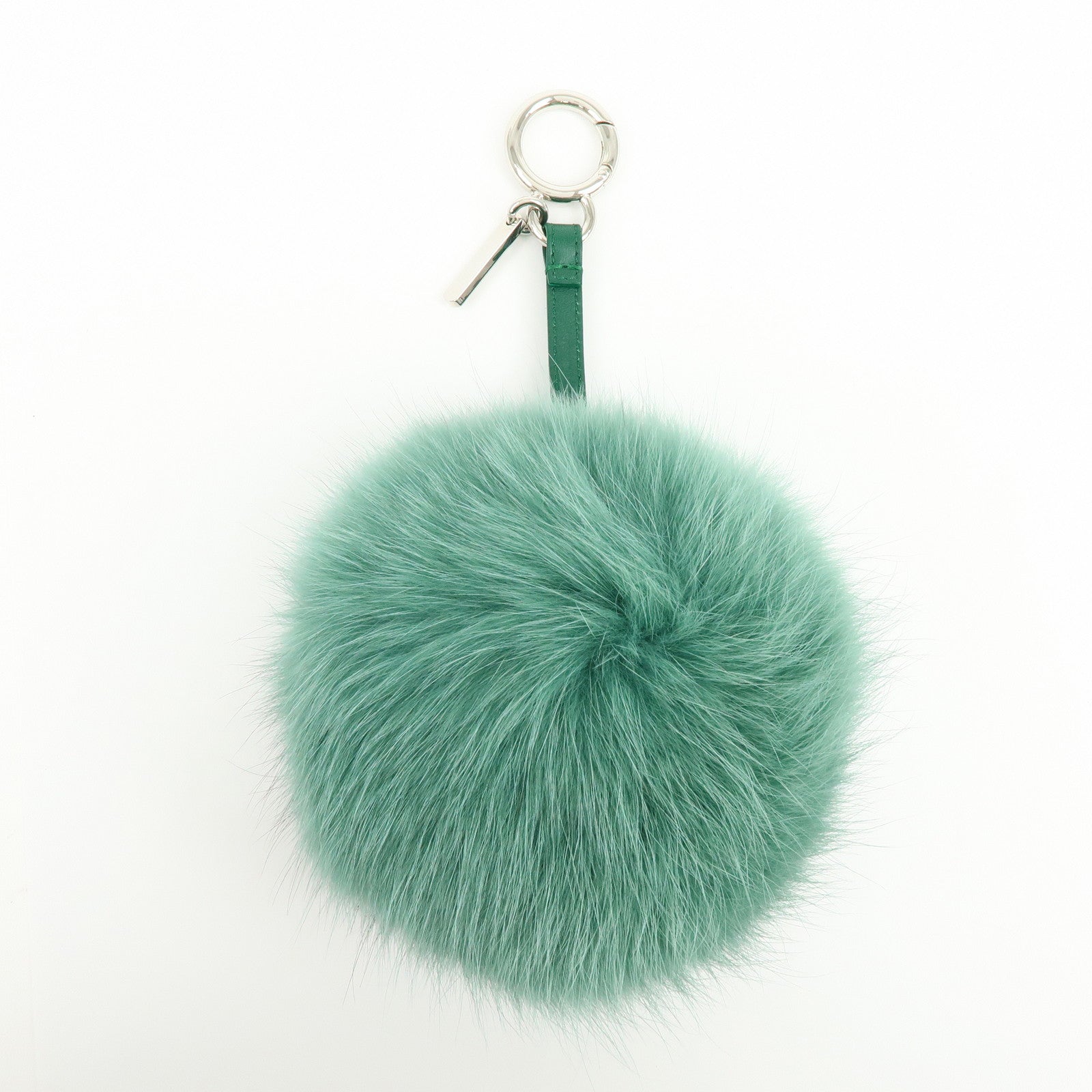 FENDI Pom Pom Fur Metal Key Chain Bag Charm Initial D Green 7AR259