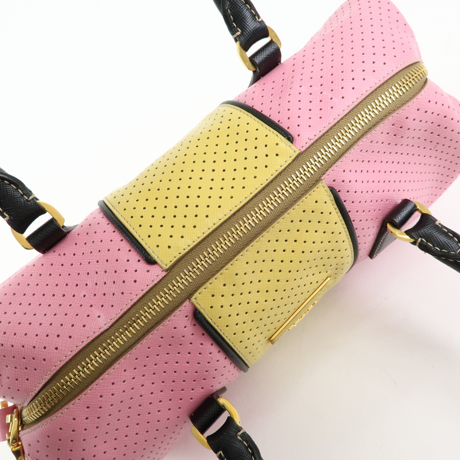 PRADA Triangle Logo Saffiano Punching Leather 2 Way Hand Bag BL0655