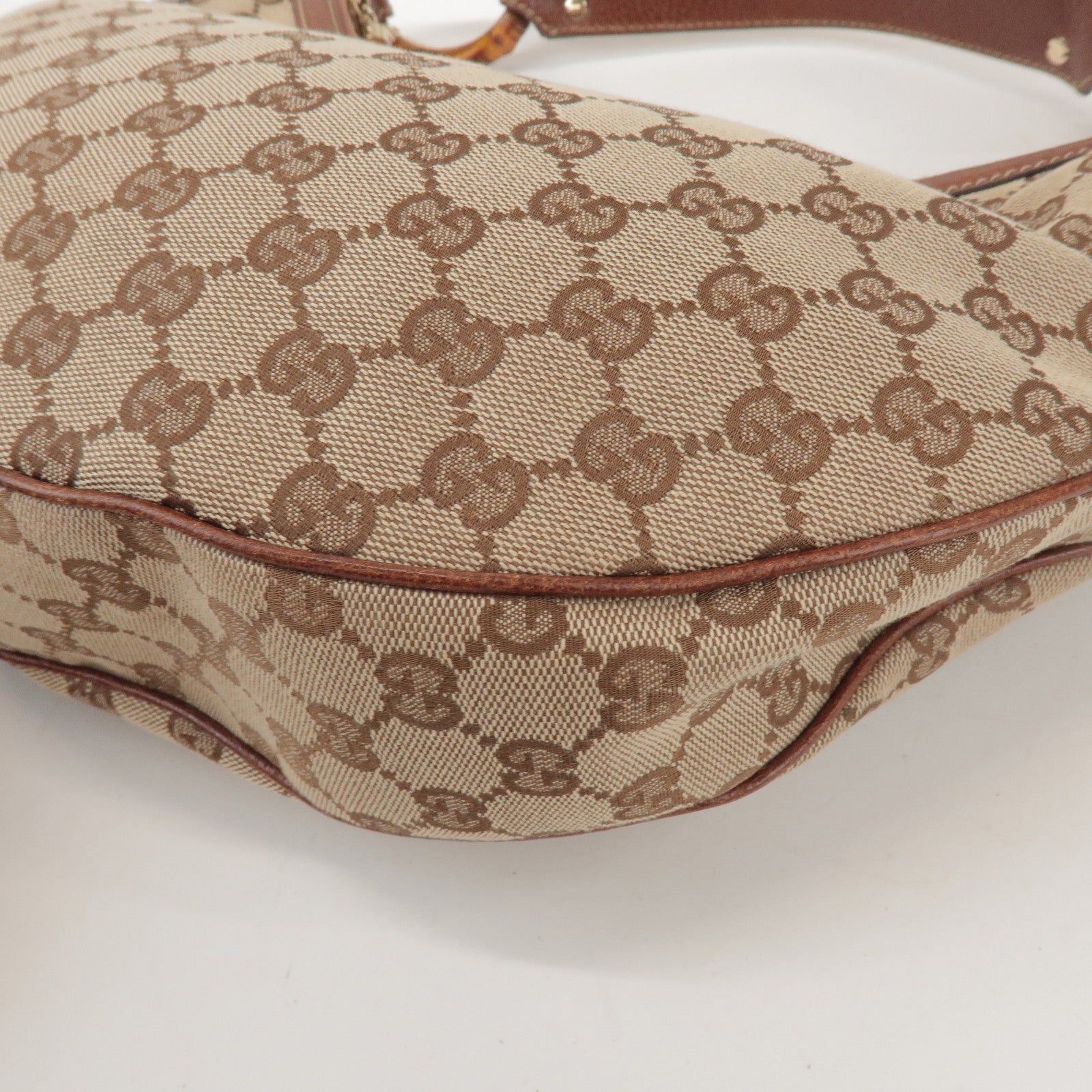 GUCCI Bamboo GG Canvas Leather Shoulder Bag Beige Brown 137577