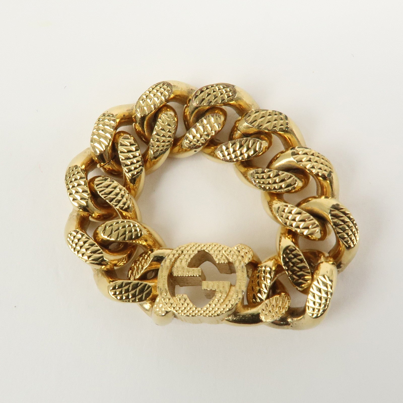 GUCCI Interlocking G Metal Ring XL US10 EU62 HK22 Gold