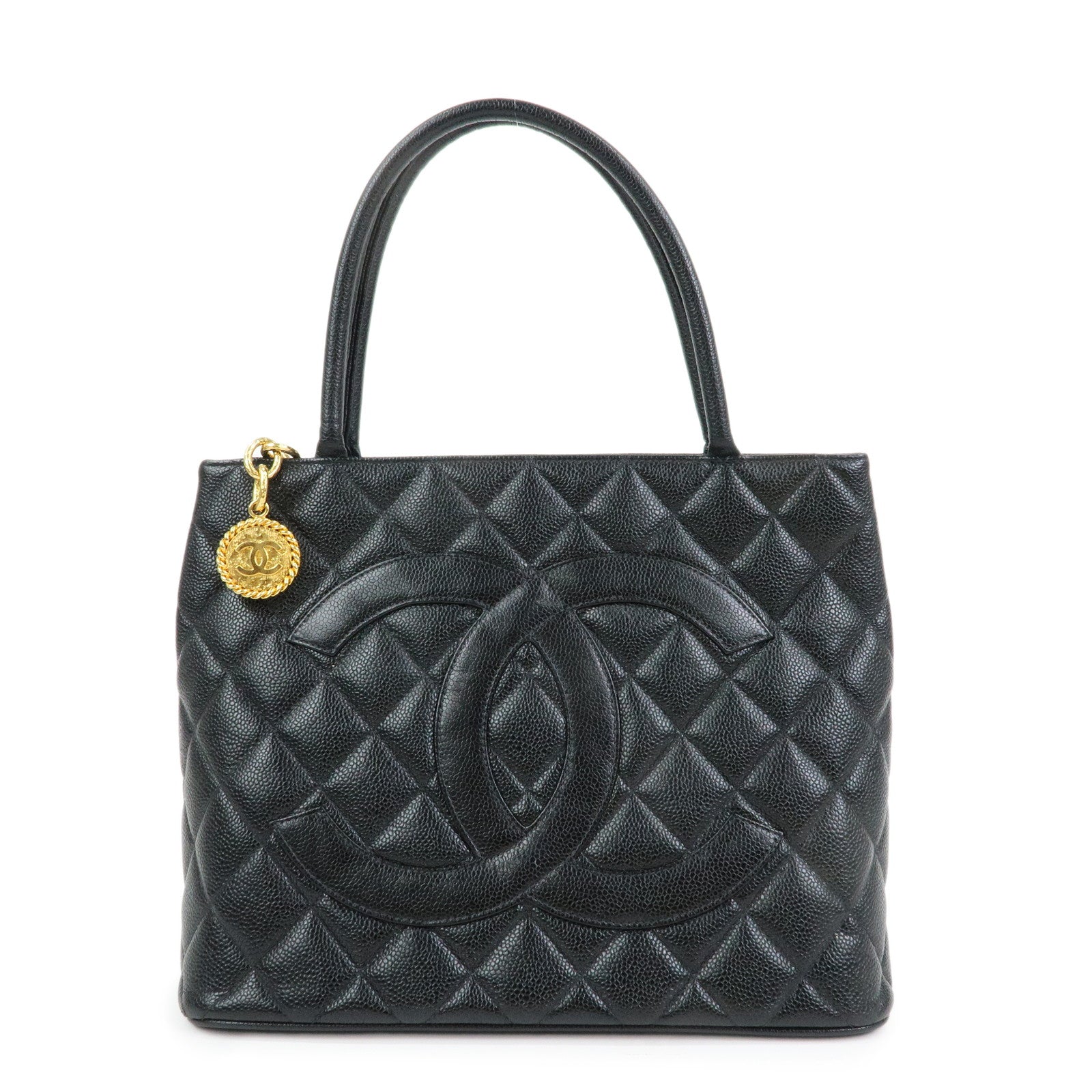 CHANEL Matelasse COCO Mark Medallion Caviarskin Tote Bag A01804