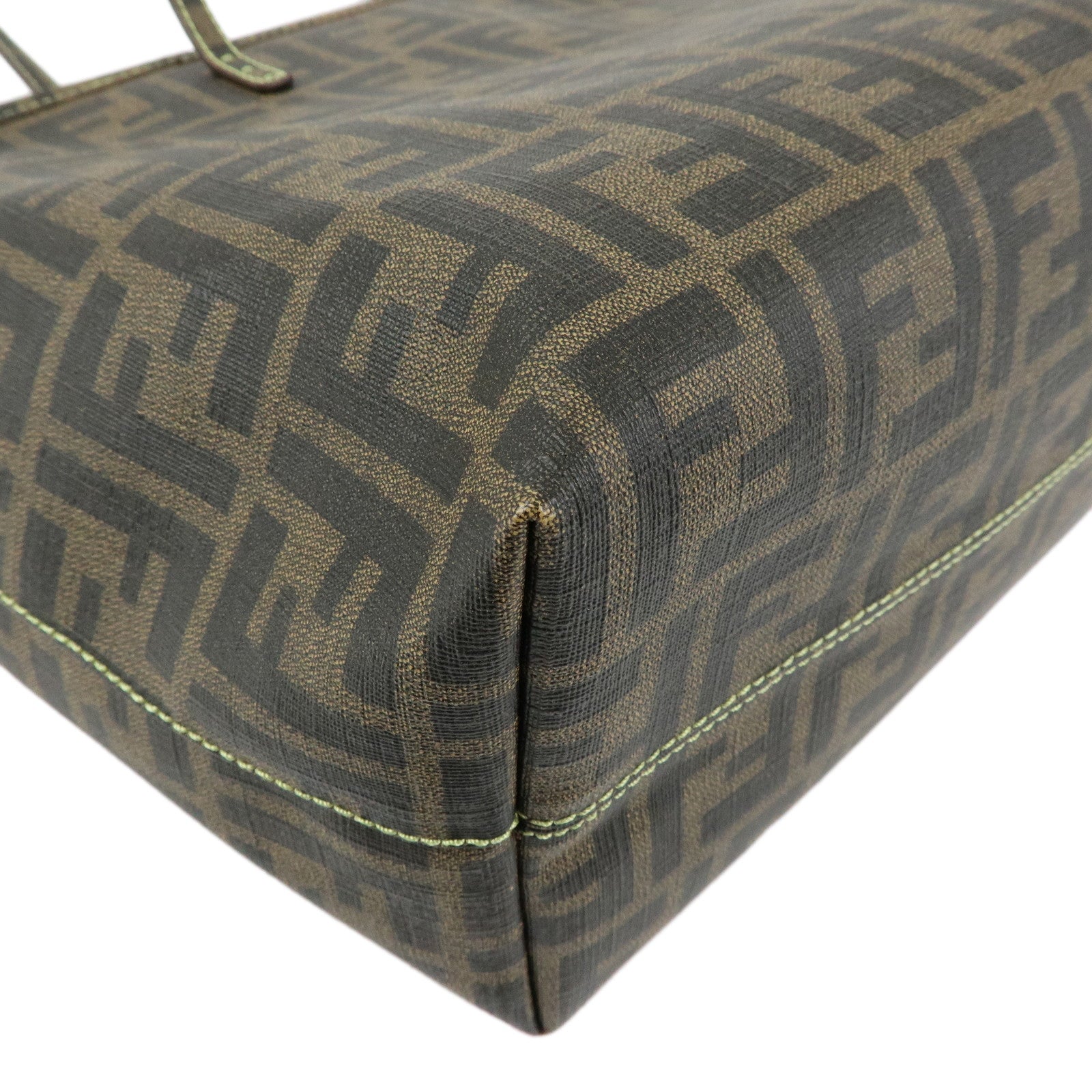 FENDI Zucca PVC Tote Bag Hand Bag Brown Light Green Stich 8BH198