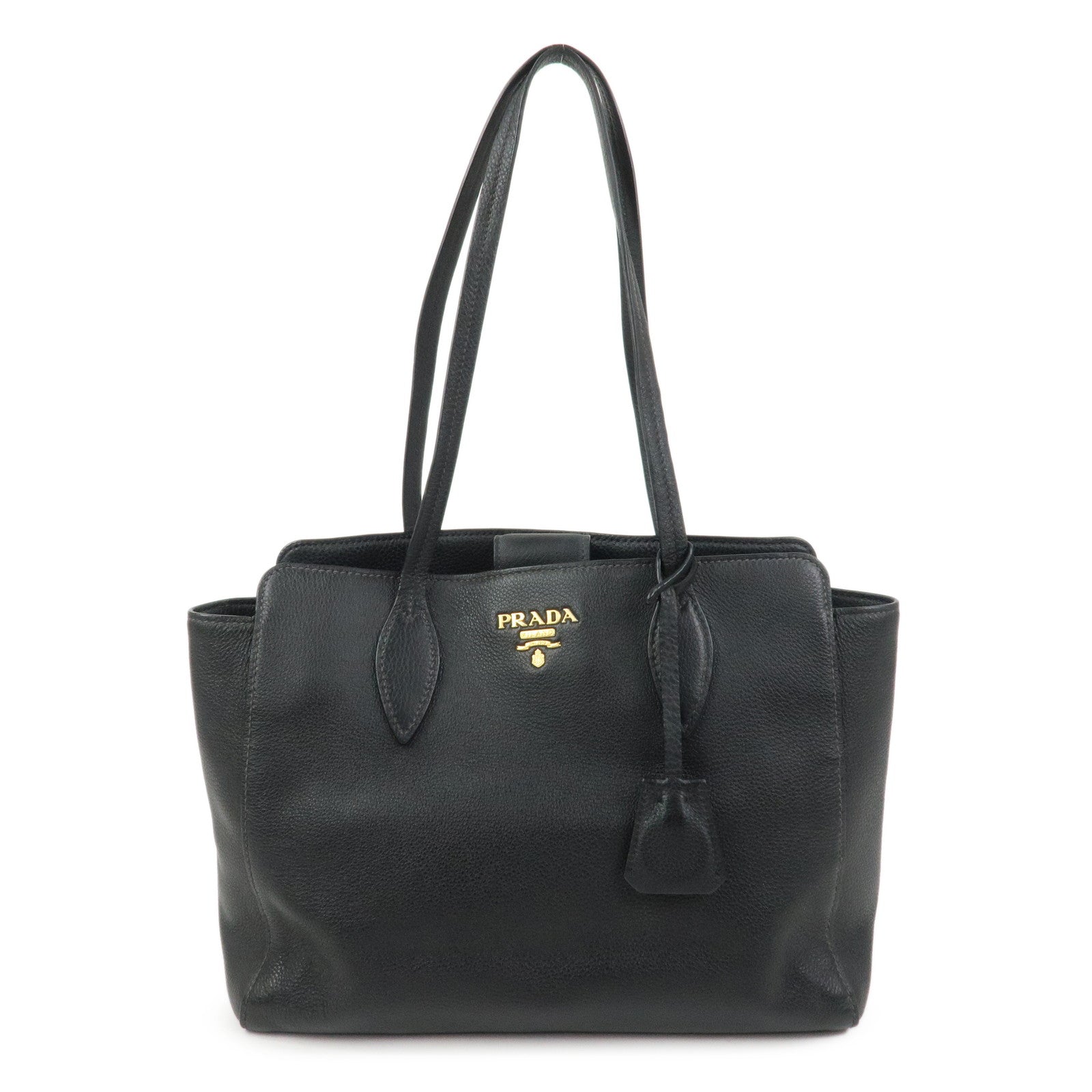PRADA Logo Leather Shoulder Bag Tote Bag Black 1BG111