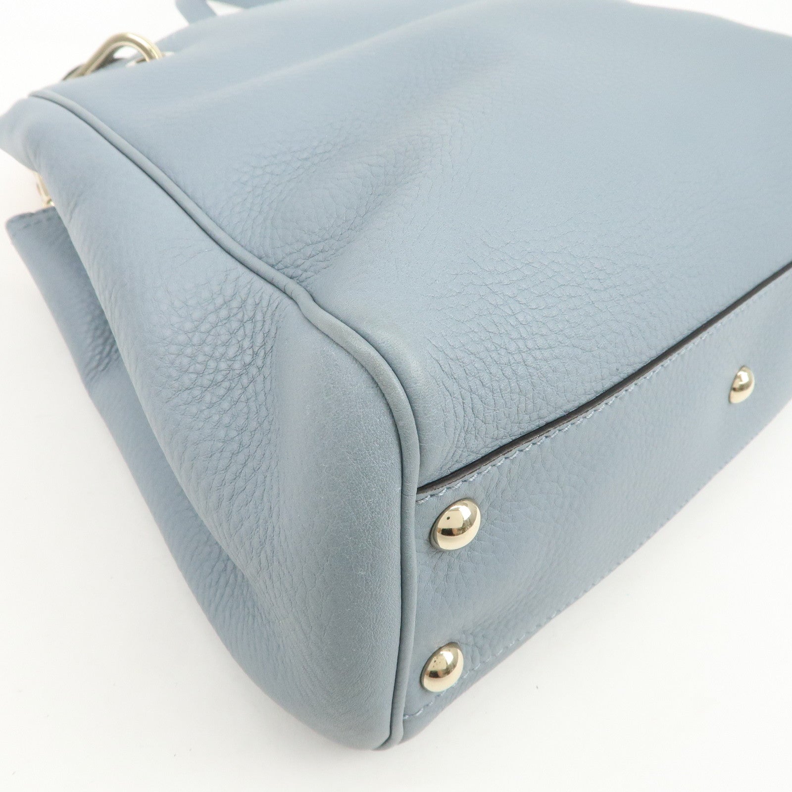 GUCCI Bamboo Leather 2Way Bag Hand Shoulder Bag Light Blue 336032