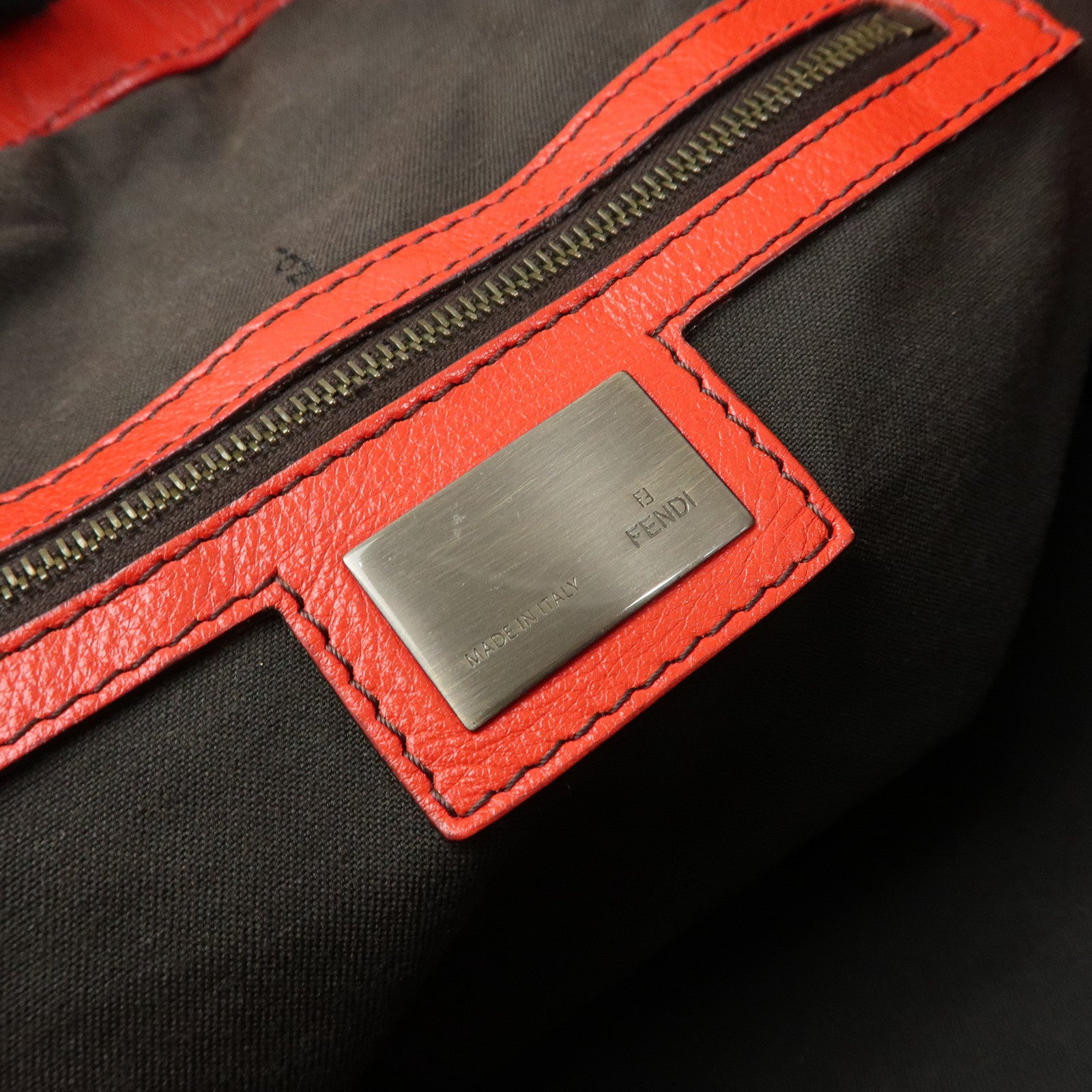 FENDI Logo Leather Shoulder Bag Hand Bag Doctor's Bag Red 8BR579