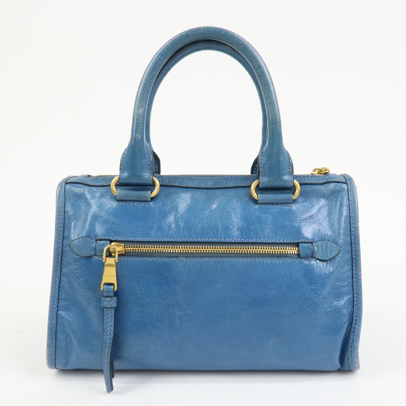 MIU MIU Logo Leather 2Way Bag Hand Bag Shoulder Bag Blue