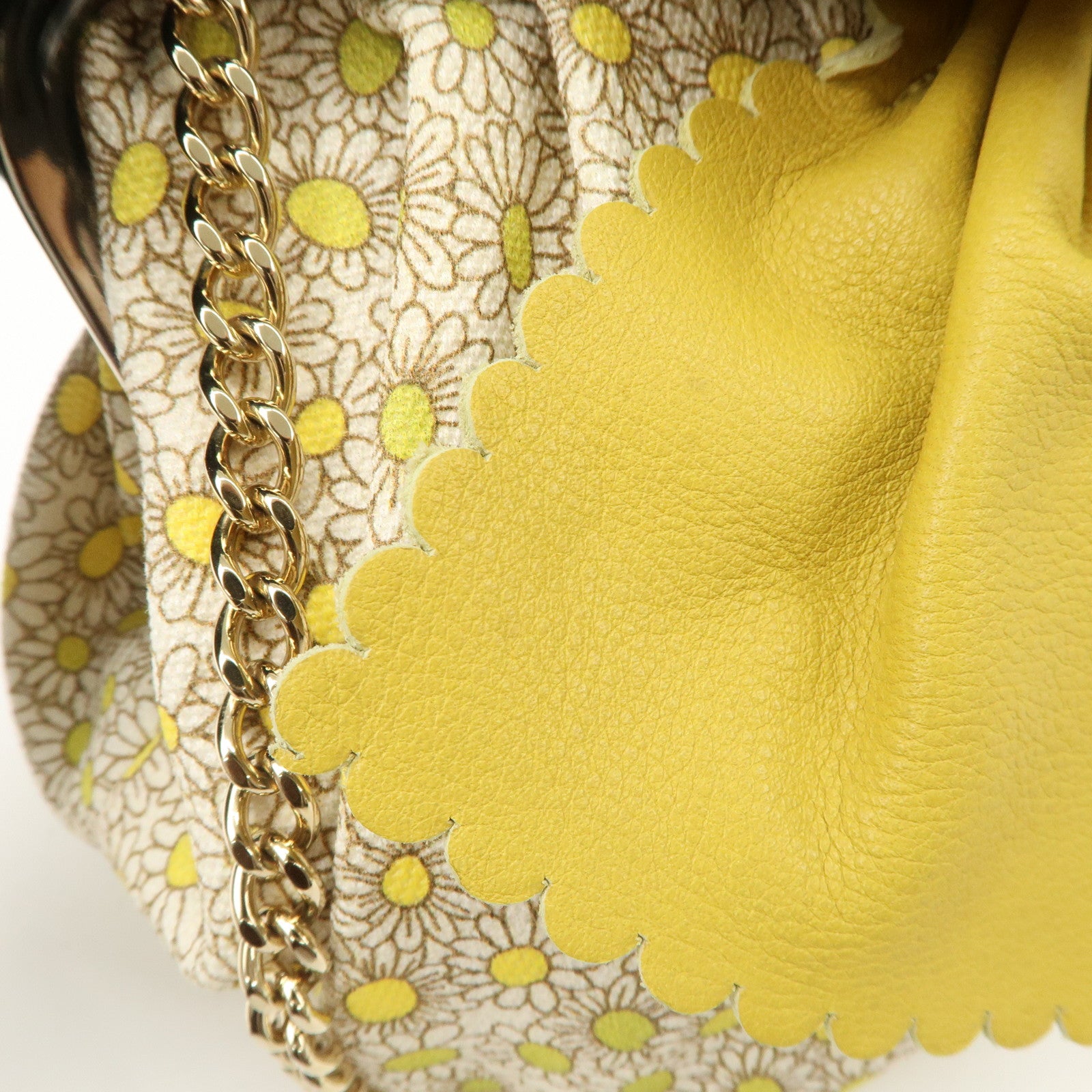 VALENTINO Canvas Leather Chain Shoulder Bag Hand Bag Mustard