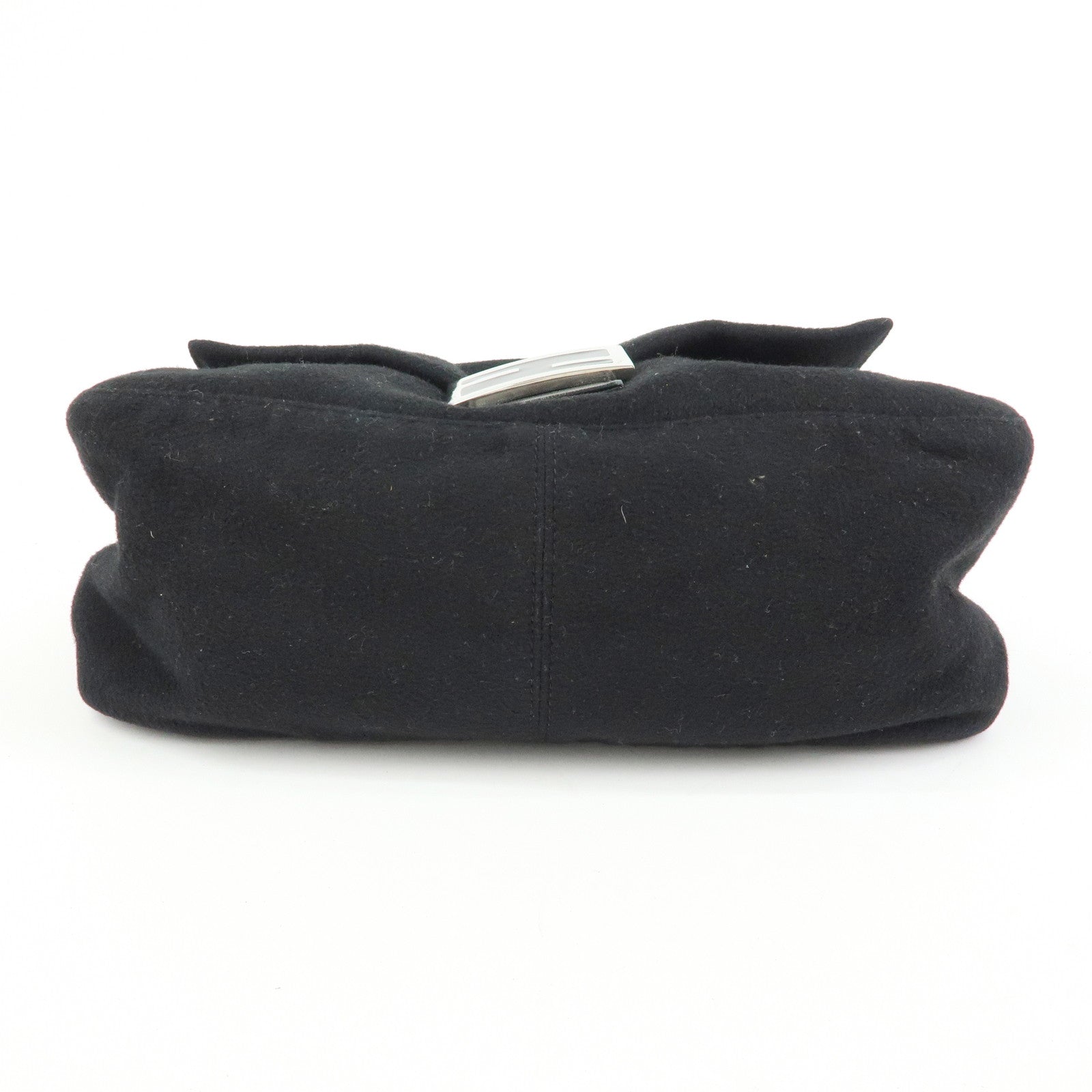 FENDI Mamma Baguette Wool Leather Shoulder Bag Hand Bag Black 26325