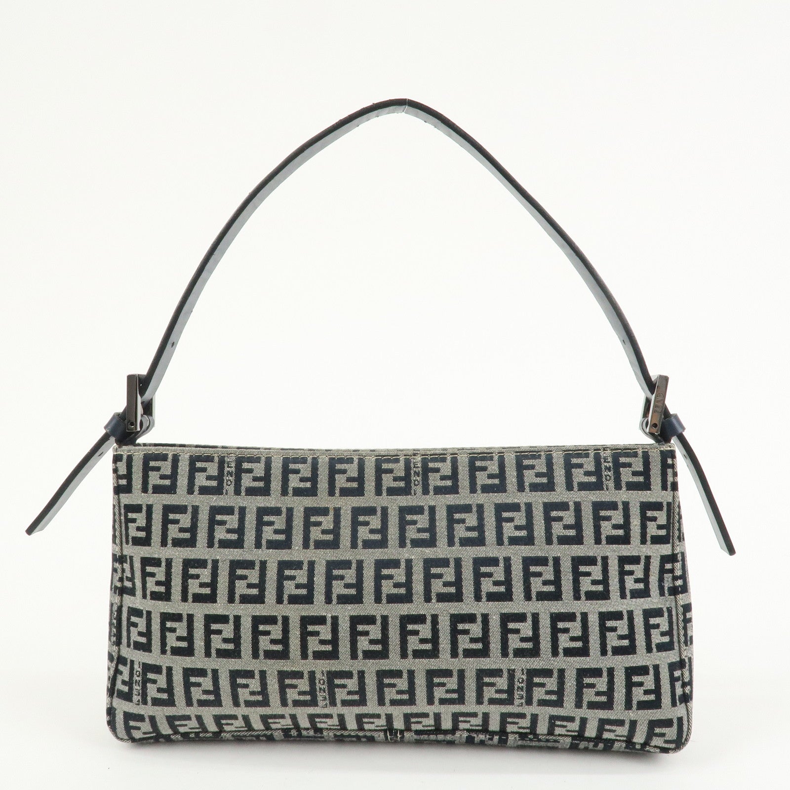 FENDI Zucchino Canvas Leather Shoulder Bag Hand Bag Navy 8BR042