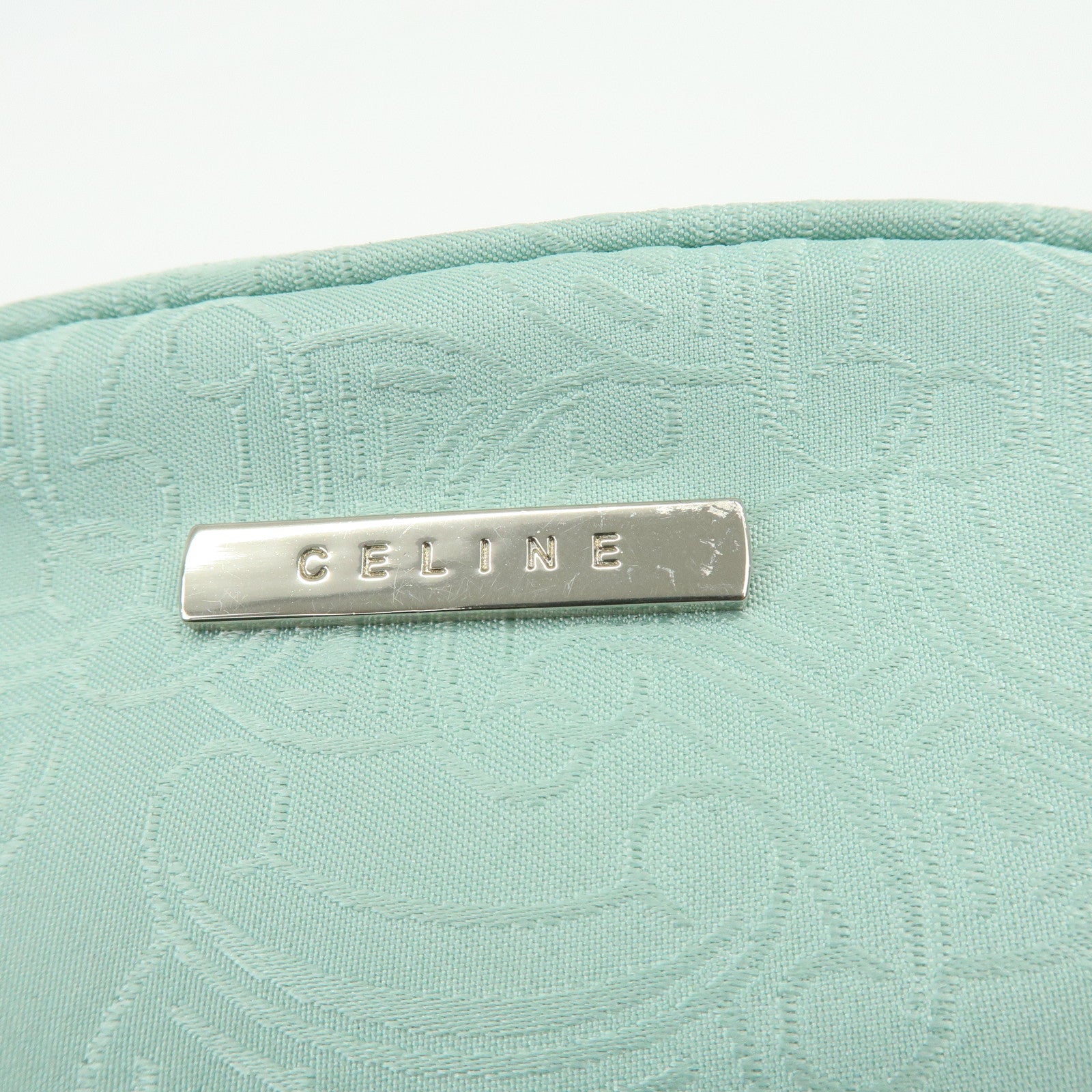 CELINE GIVENCY Set of 2 Canvas Pouch Cosmetic Case Light Green Blue