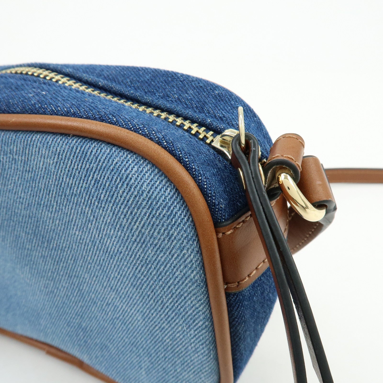Chloe Denim Leather Canvas Shoulder Bag Crossbody Bag Brown Blue