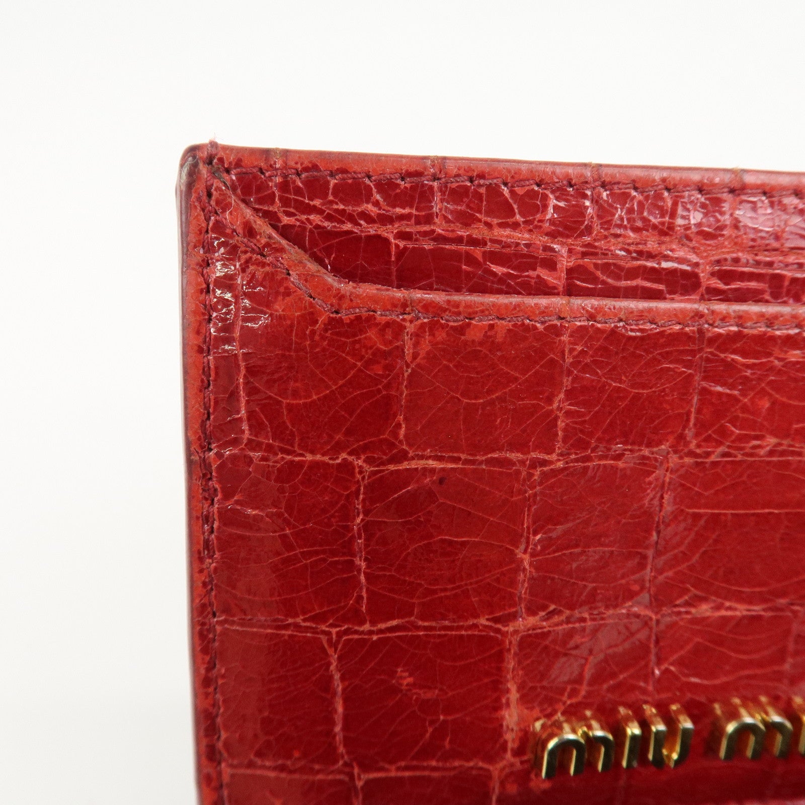 MIU MIU Logo Leather Card Case Card Holder Red
