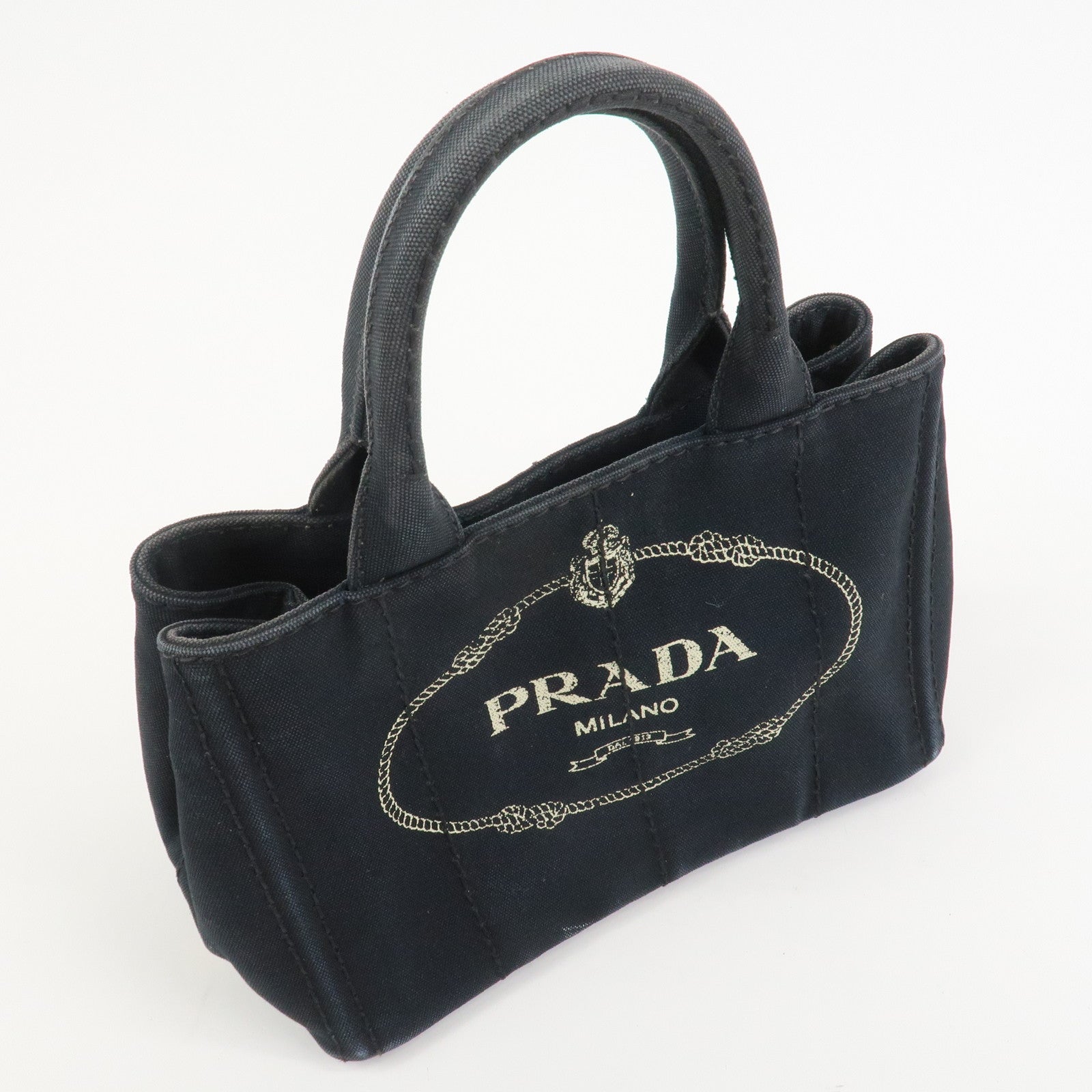 PRADA Canapa Mini Triangle Logo Canvas 2Way Hand Bag Black 1BG439