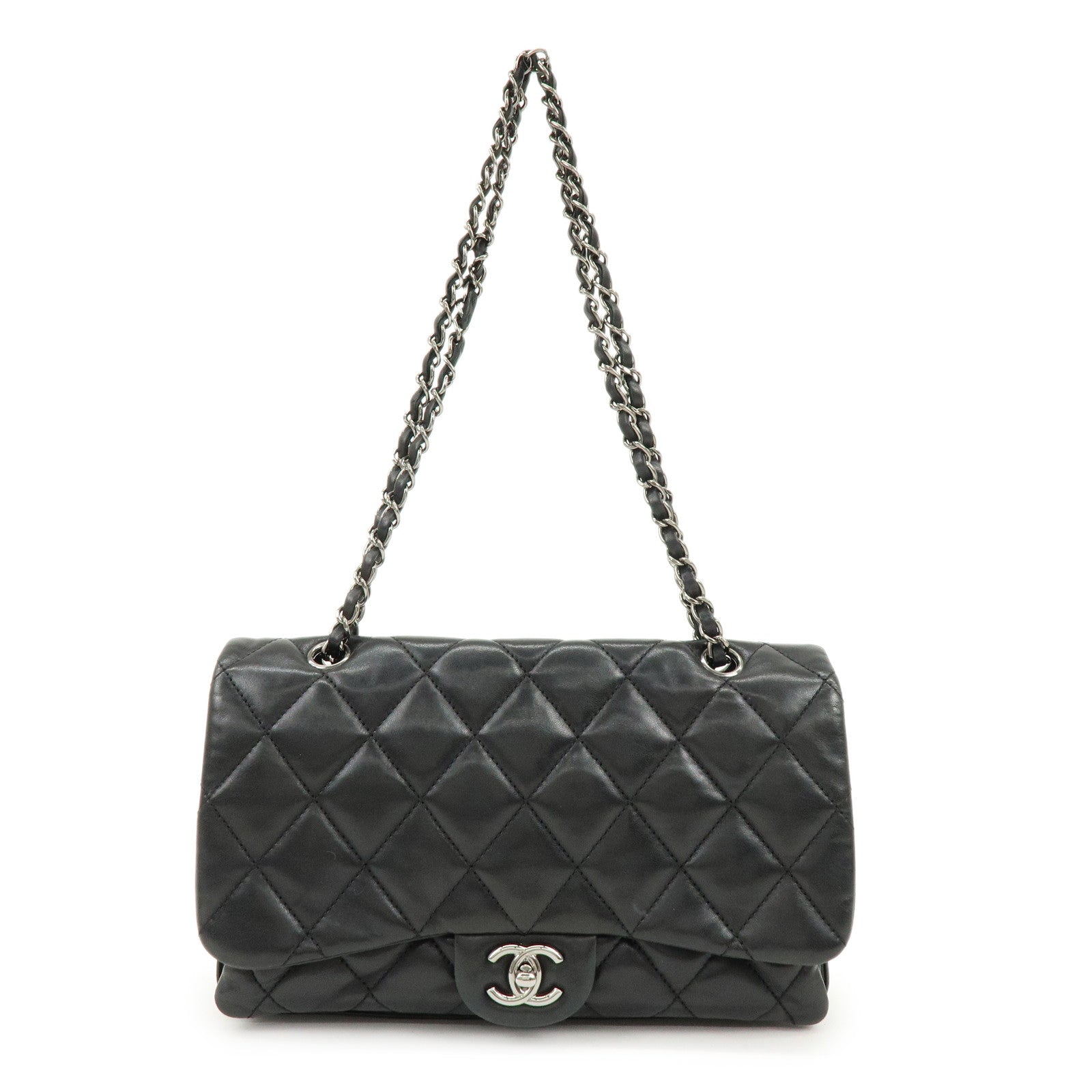 CHANEL Matelasse Lamb Skin Shoulder Bag Crossbody Bag Black