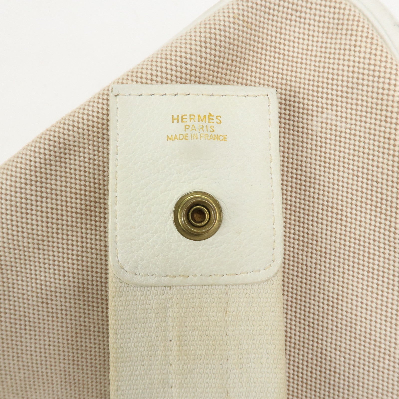 HERMES Saco Canvas Leather Shoulder Bag B Stamped Natural Gold HDW
