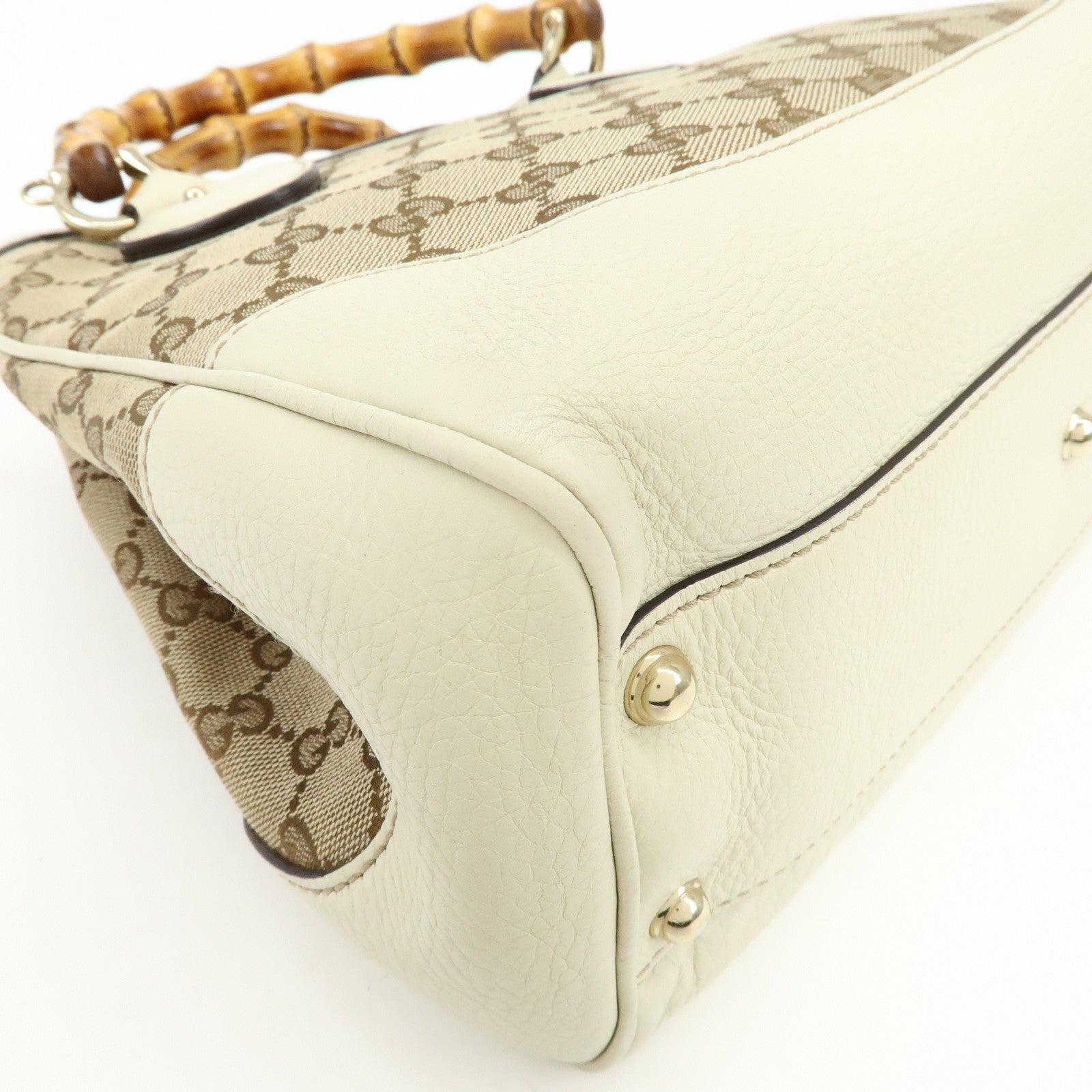 GUCCI Bamboo GG Canvas Leather 2Way Hand Shoulder Bag White 308360