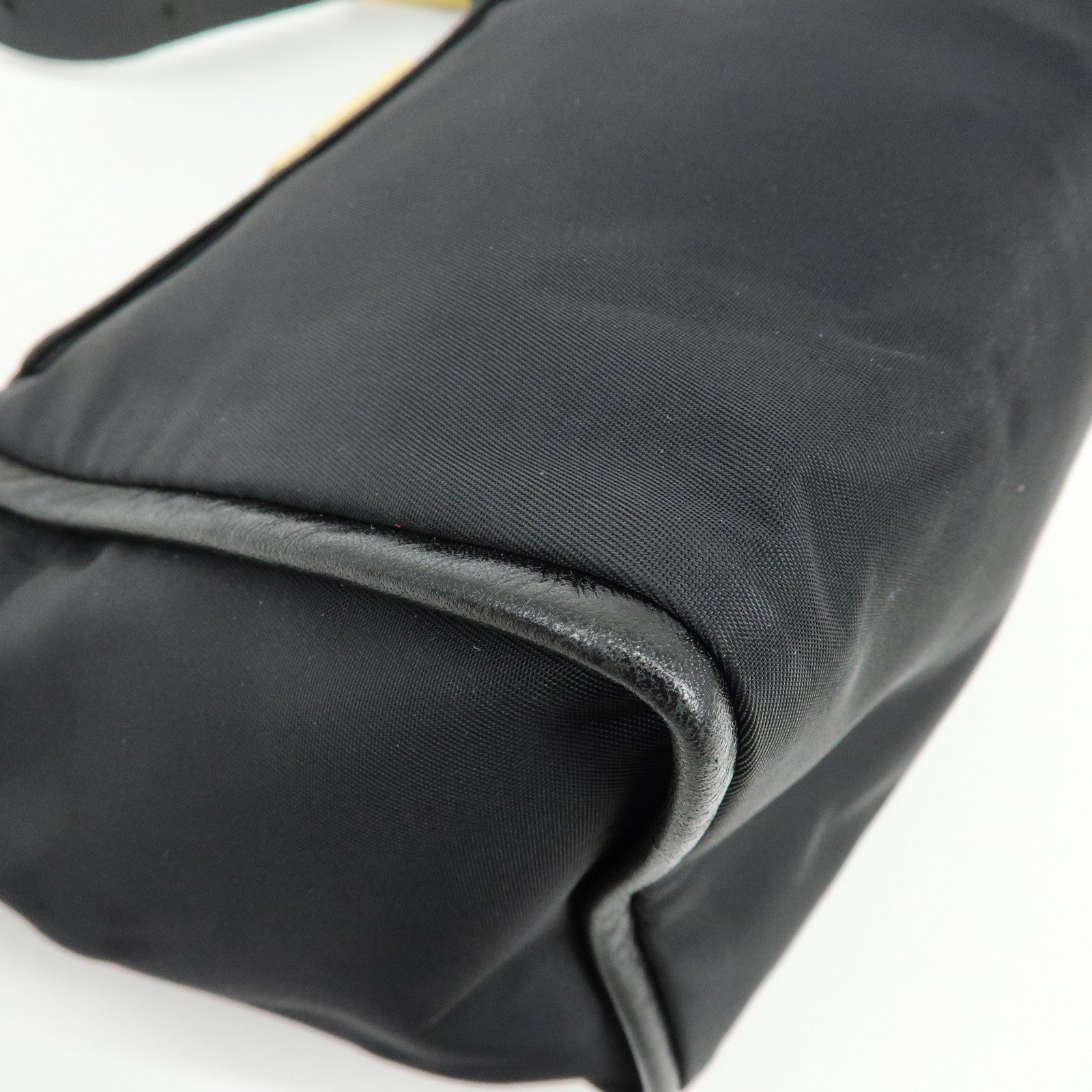 FENDI Nylon Leather Hand Bag Shoulder Bag Black 15333