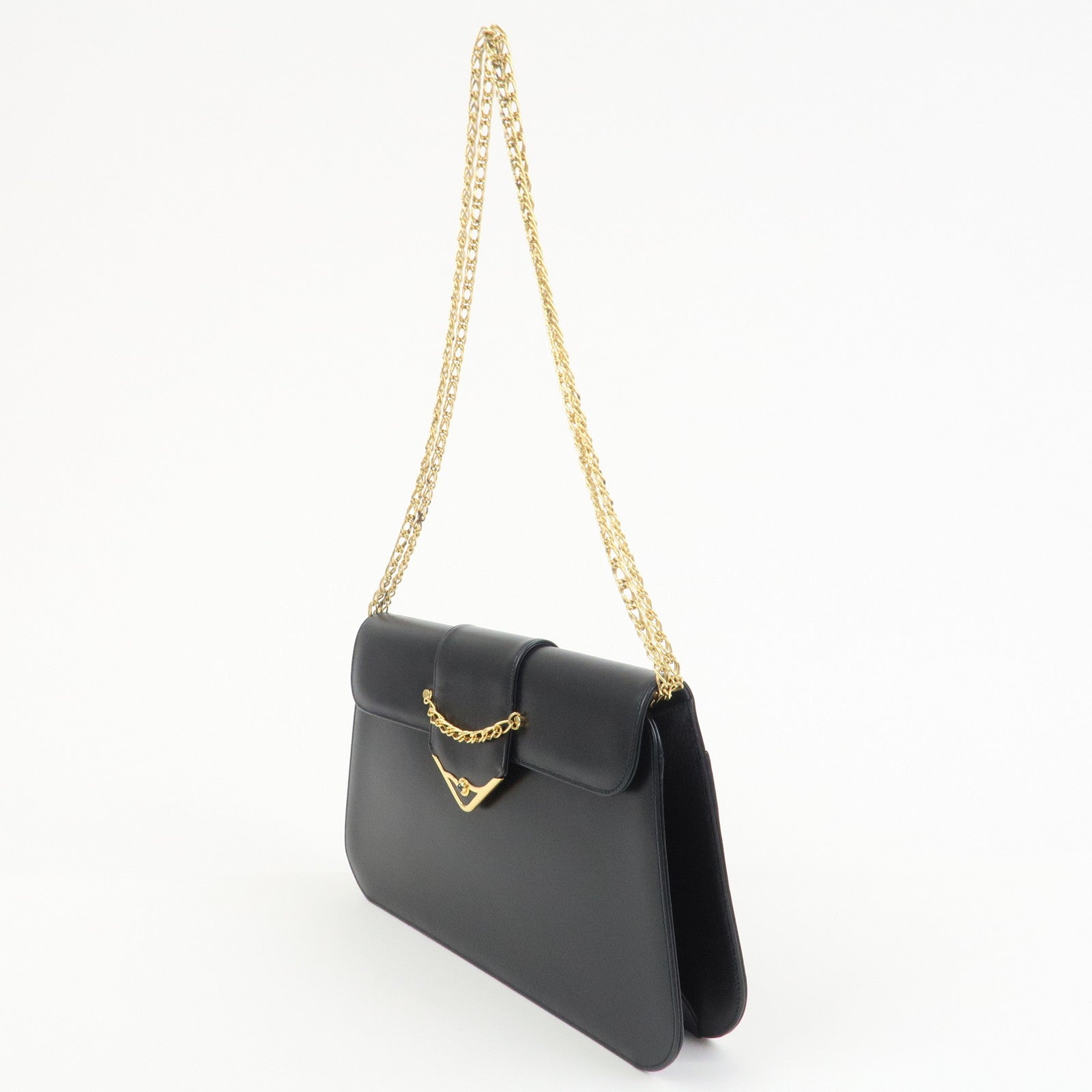 Cartier Sapphire Line Leather Sapphire Chain Shoulder Bag Black