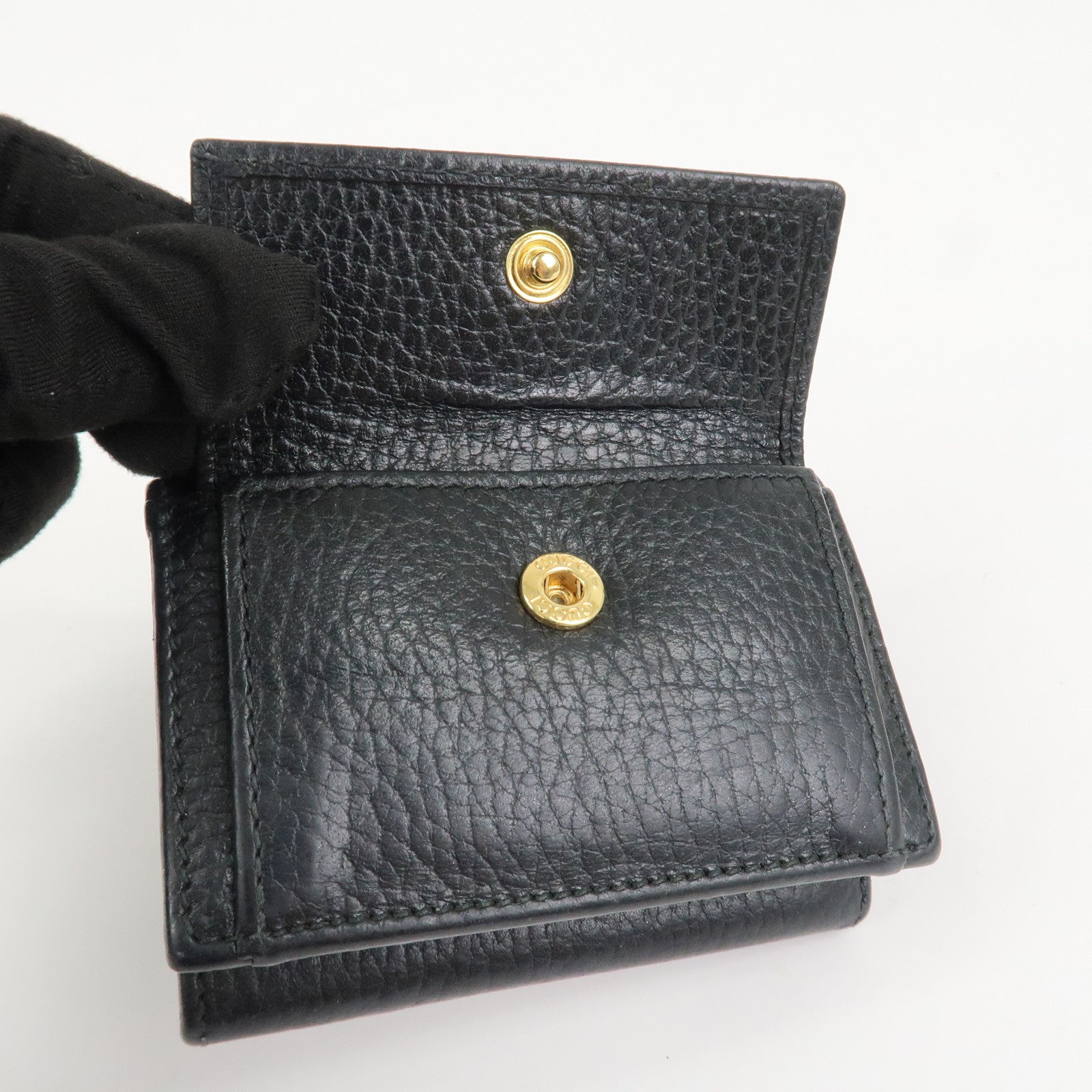 GUCCI GG Marmont Leather Tri-fold Compact Wallet Black 523277