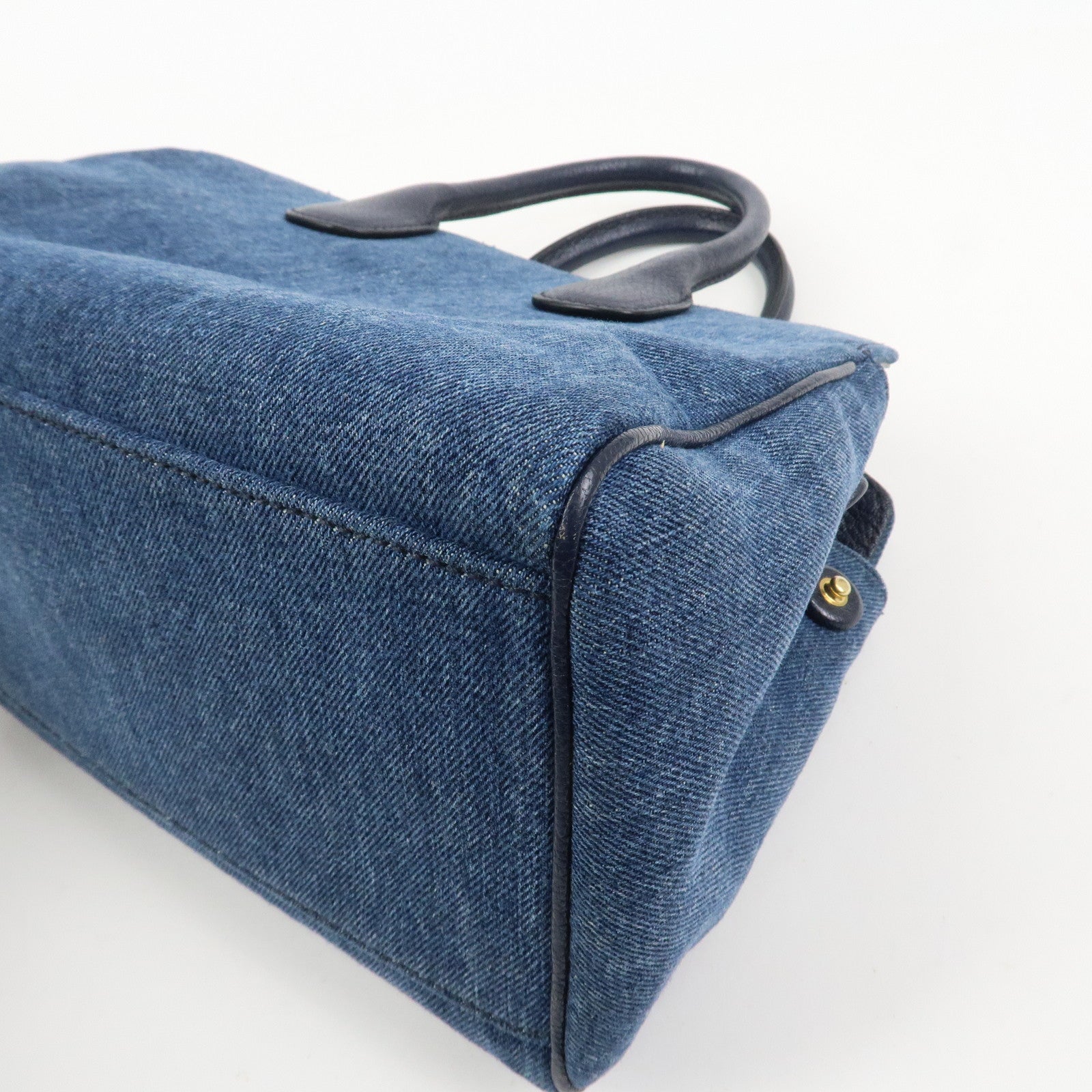 MIU MIU Madras Denim Leather 2Way Hand Bag Shoulder Bag 5BA130