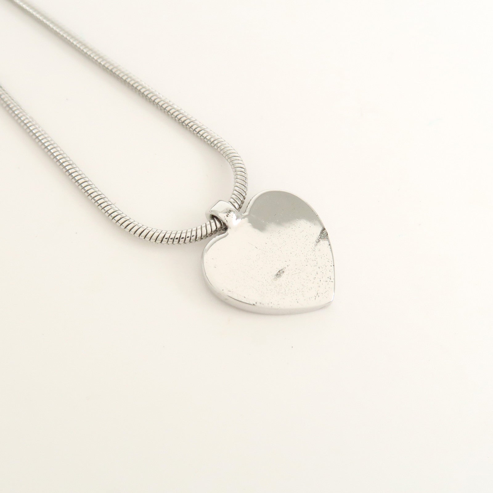 Christian Dior Heart Logo Metal Rhinestone Necklace Choker Silver