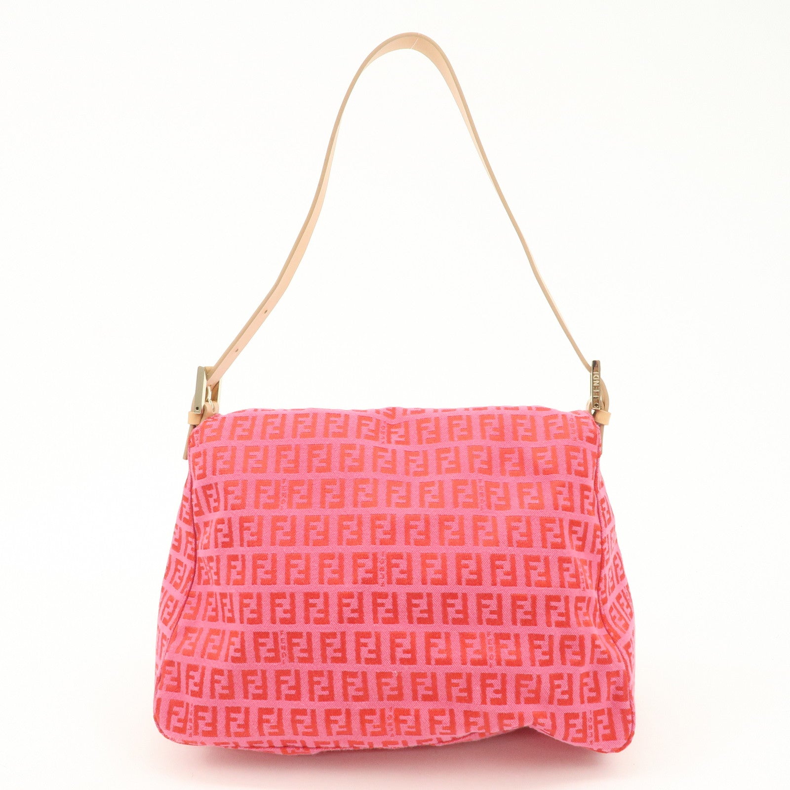 FENDI Mamma Baguette Zucchino Canvas Leather Shoulder Bag Pink