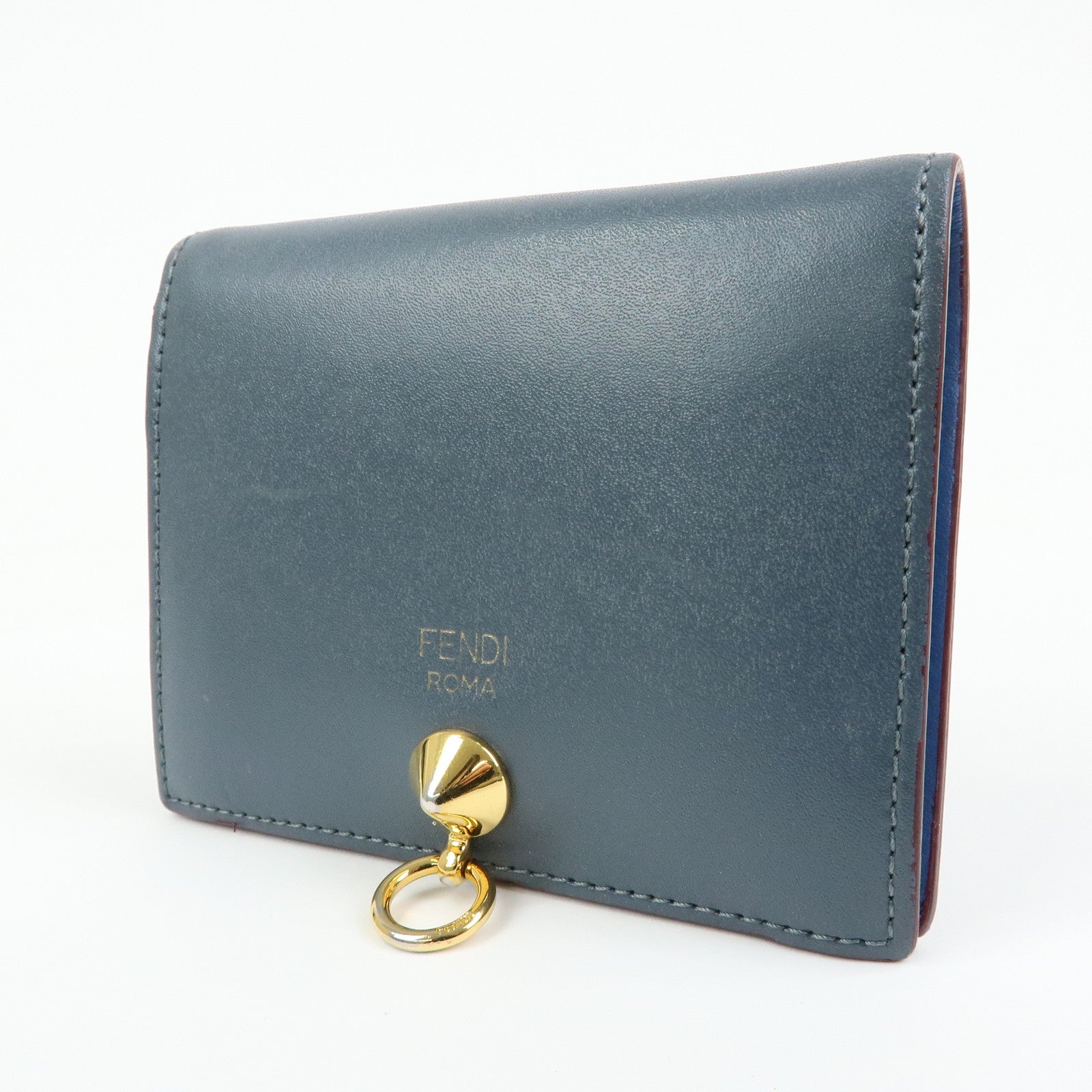 FENDI F is FENDI Leather Bi-fold Compact Wallet Gray 8M0387