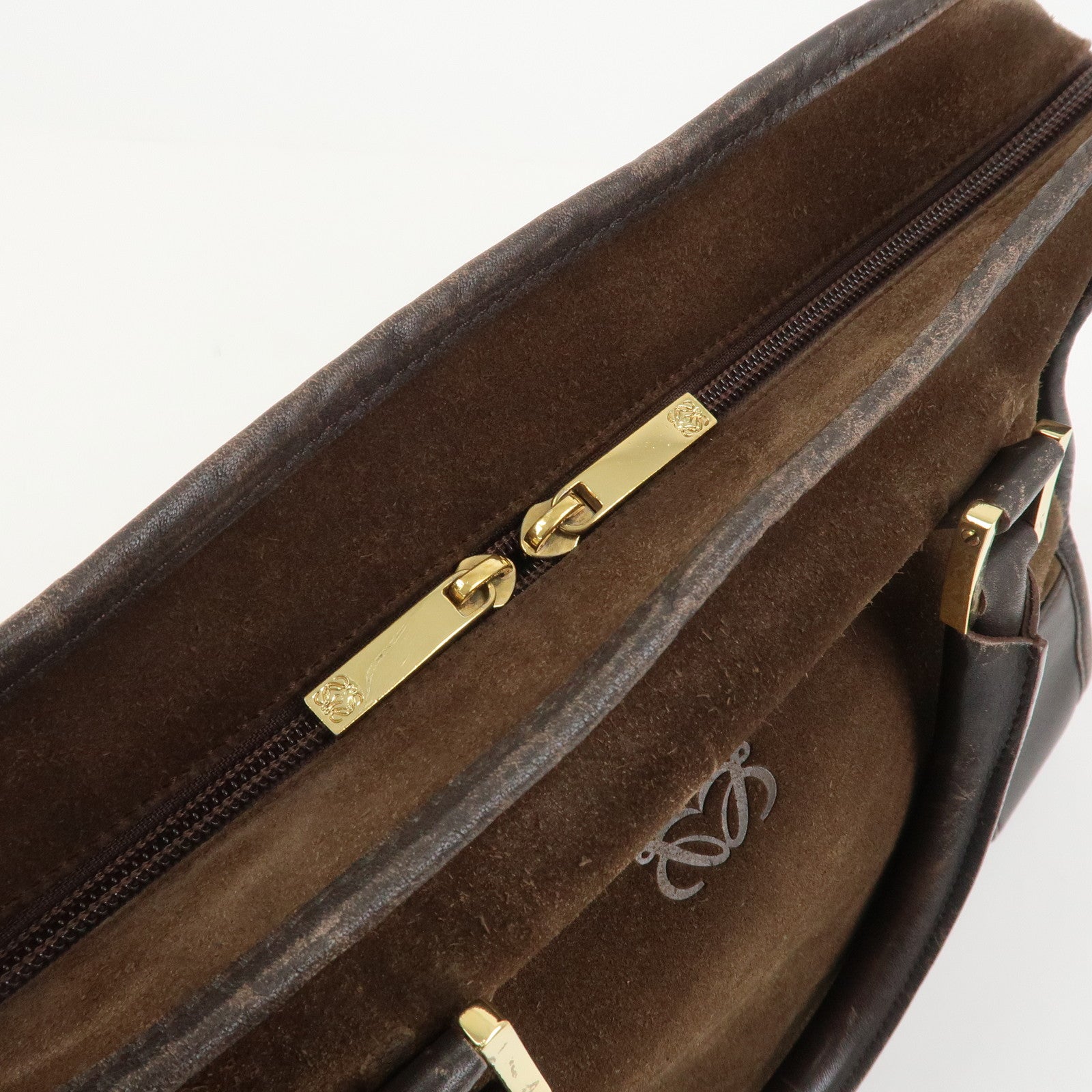 LOEWE Anagram Amazona 32 Suede Leather Hand Bag Boston Bag Brown