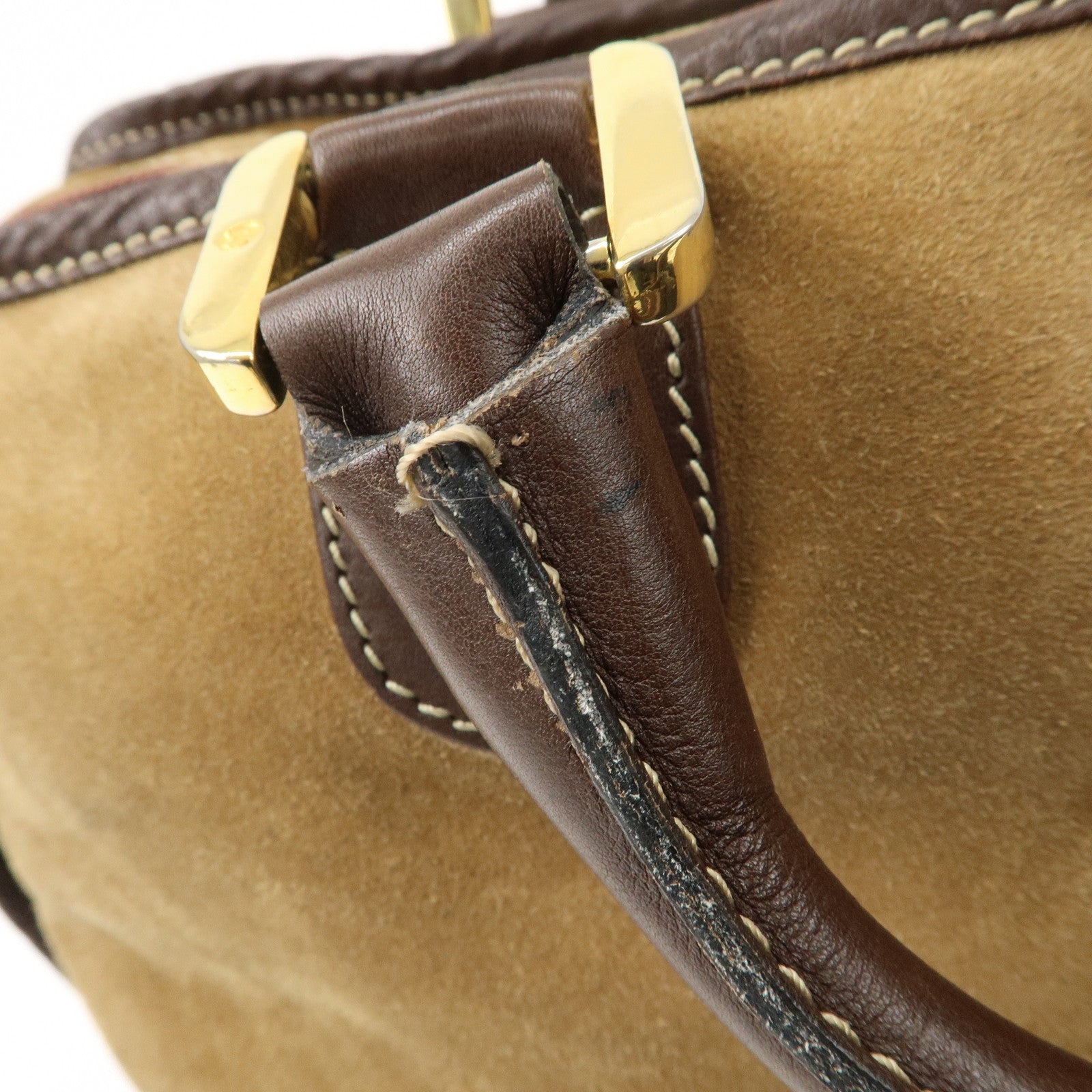 LOEWE Anagram Amazona 40 Suede Leather Hand Bag Beige Dark Brown Used