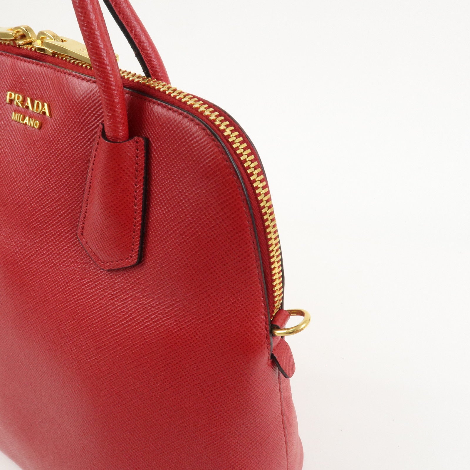 PRADA Logo Saffiano Leather 2Way Hand Bag Shoulder Bag Red BL0907