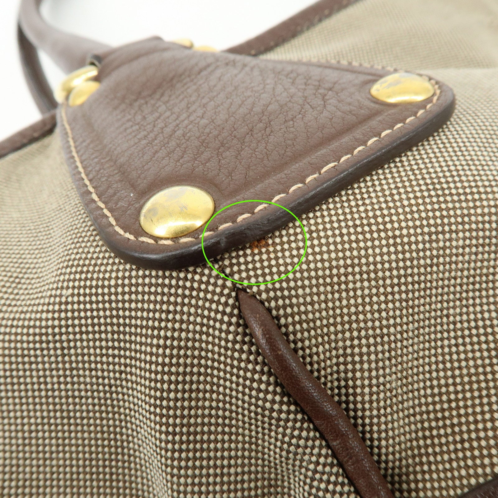 PRADA Logo Jacquard Leather Tote Bag Hand Bag Beige Brown