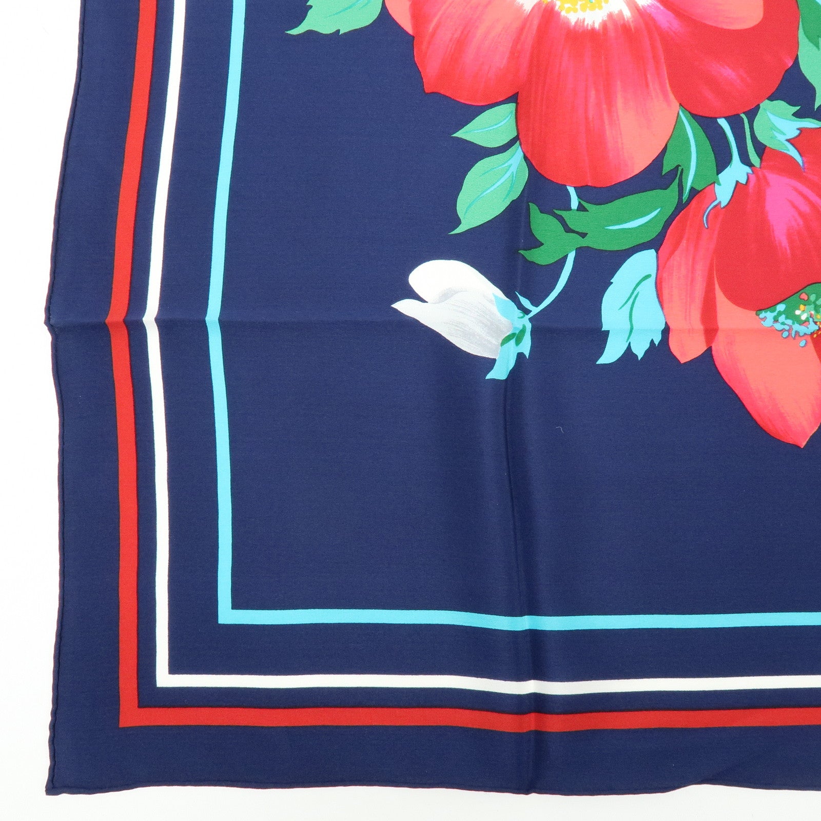 Christian Dior Silk 100% Scarf Flower Motif Navy Multicolor