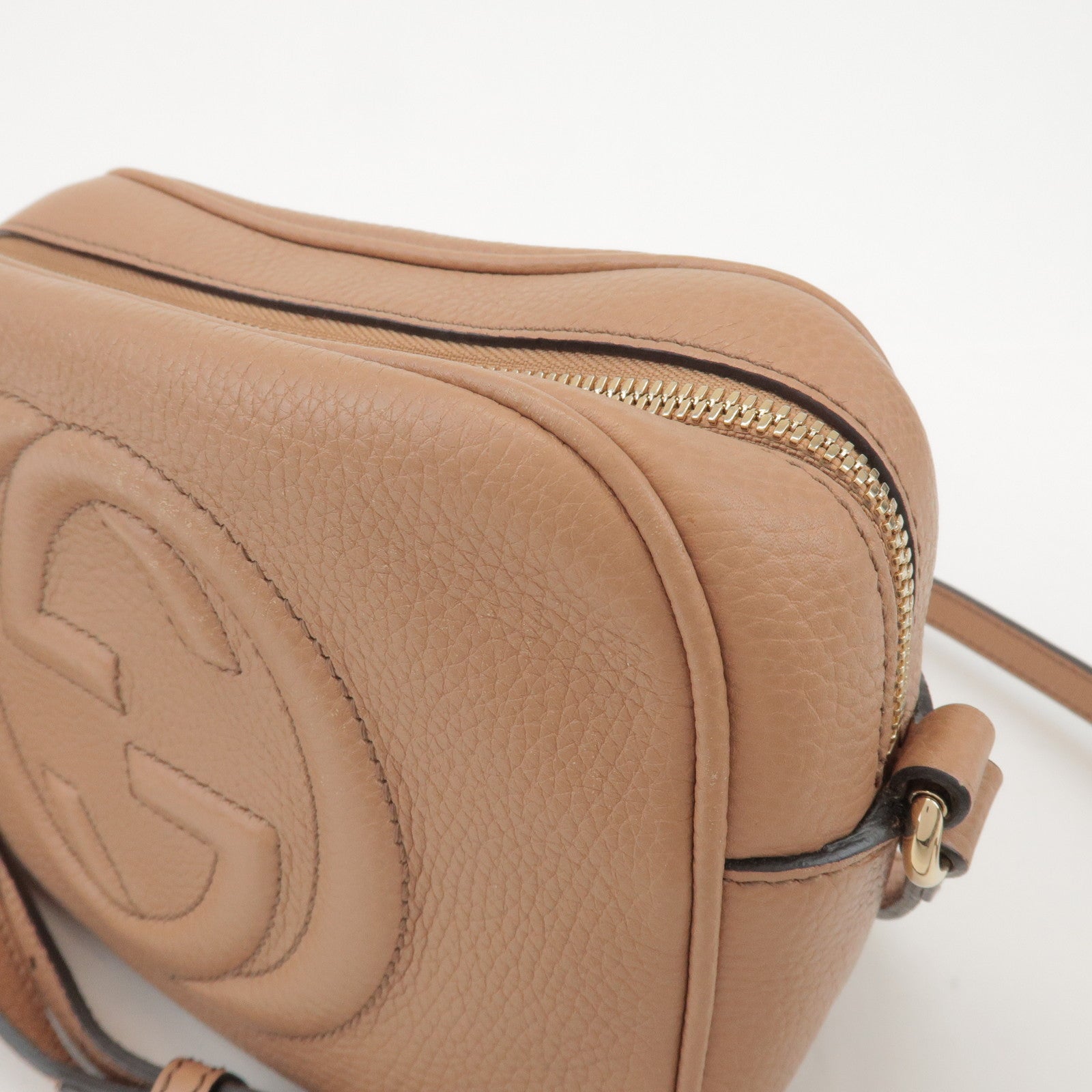 GUCCI SOHO Interlocking G Leather Shoulder Bag Beige 308364