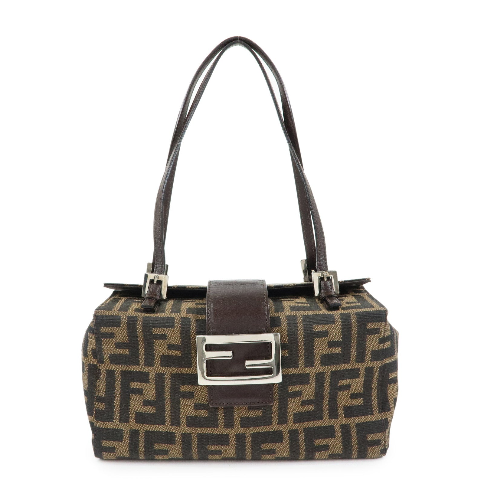 FENDI ZUCCA Canvas Leather Hand Bag Shoulder Bag Brown