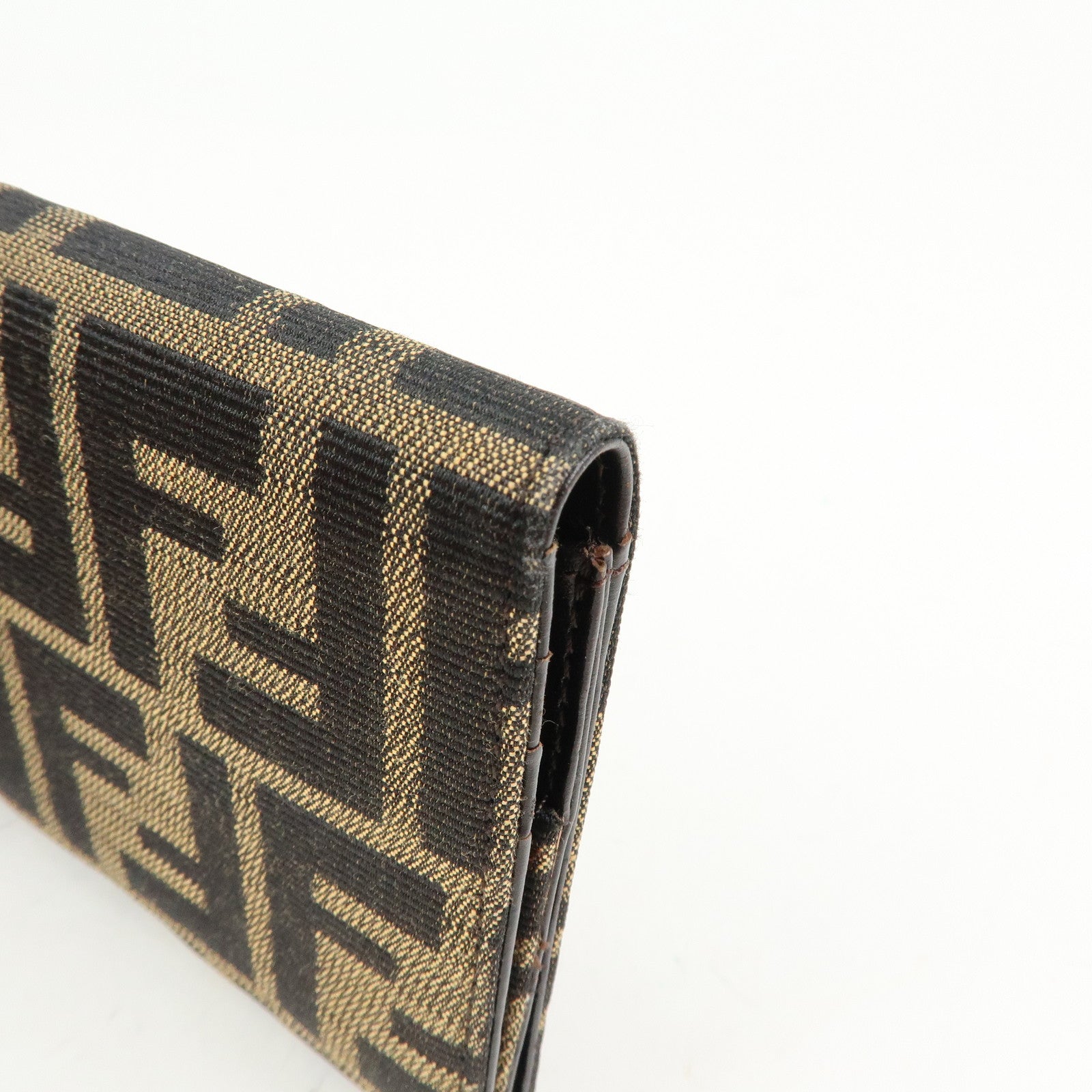 FENDI Zucca Canvas Bi-fold Long Wallet Black Brown 8M0009