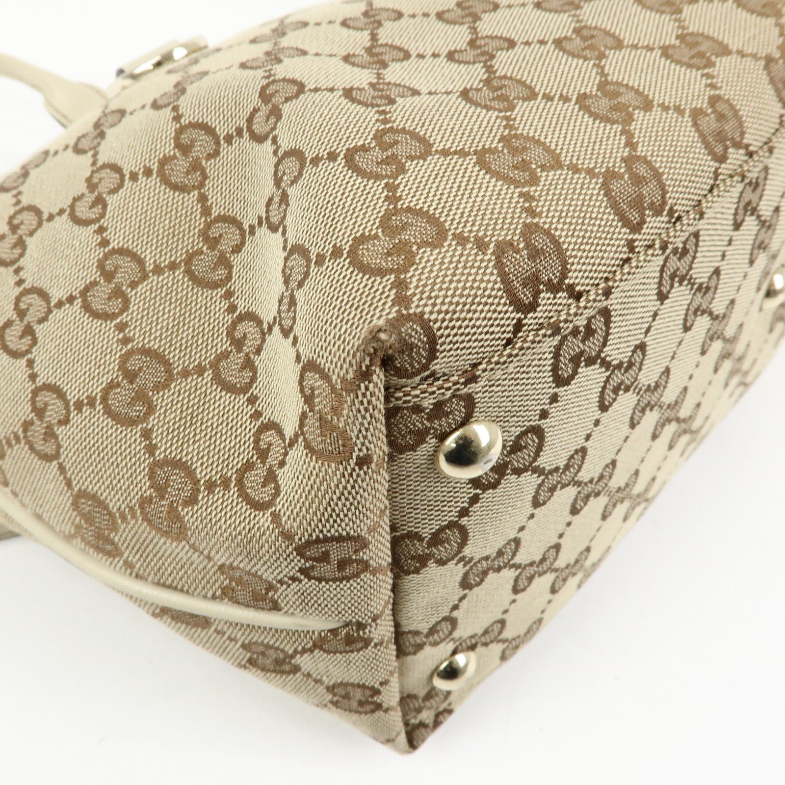 GUCCI Interlocking G GG Canvas Leather Tote Bag Beige White 169946
