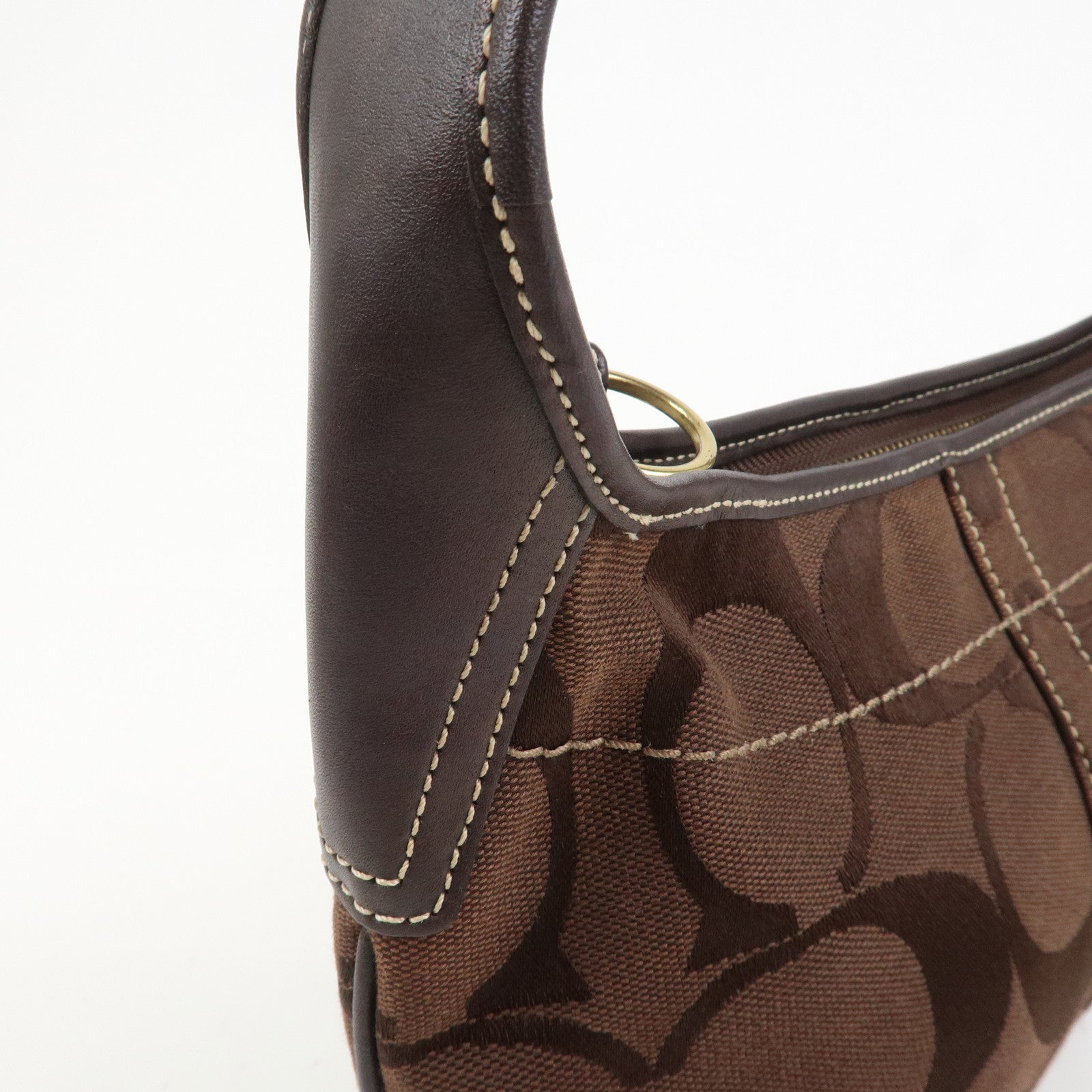 COACH Set Of 2 Canvas Leather Shoulder Bag Hand Bag Brown Beige