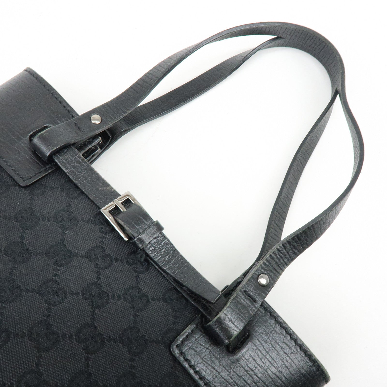 GUCCI GG Canvas Leather Tote Bag Hand Bag Shoulder Bag Black 107757