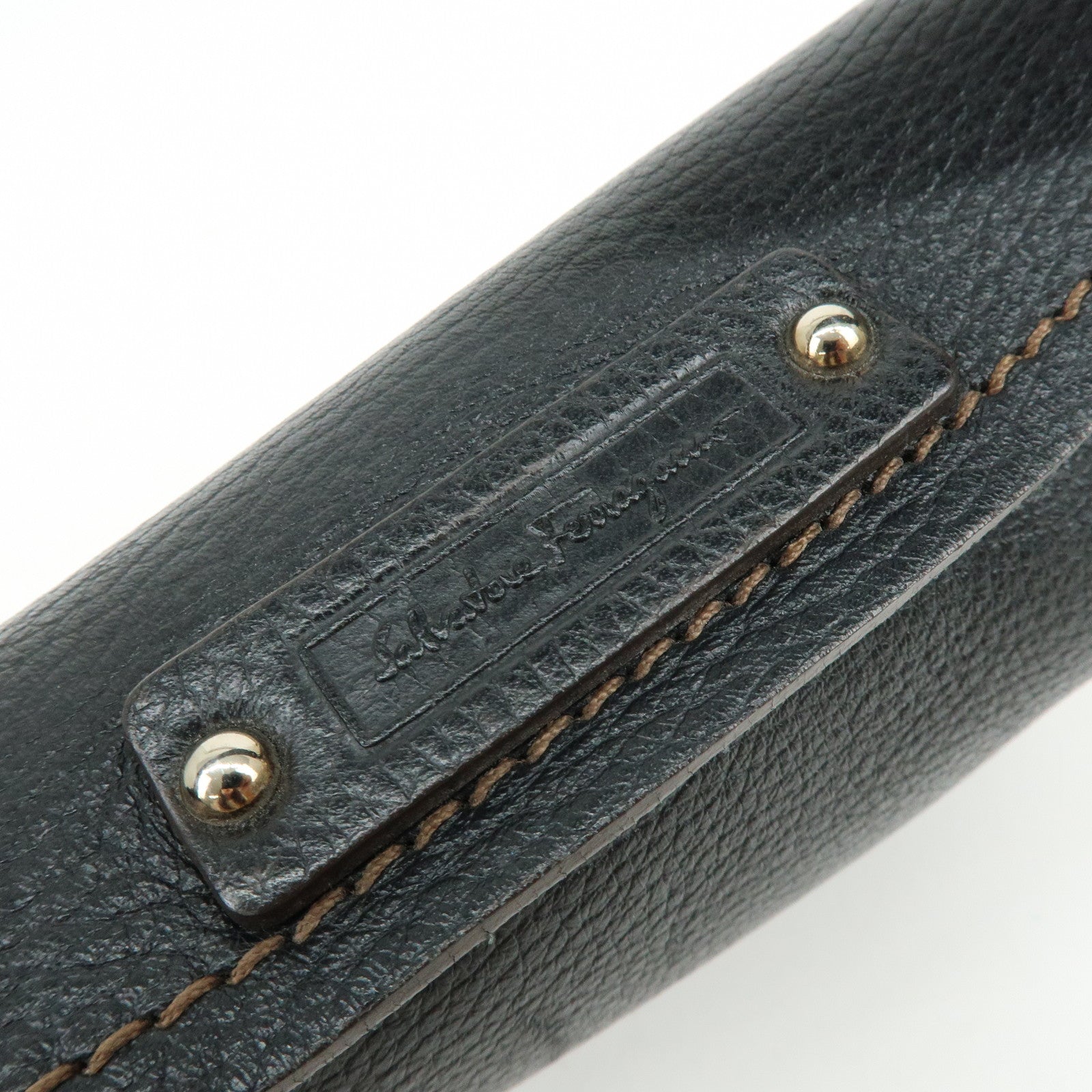 Ferragamo Gancini Leather Shoulder Bag Hand Bag Black