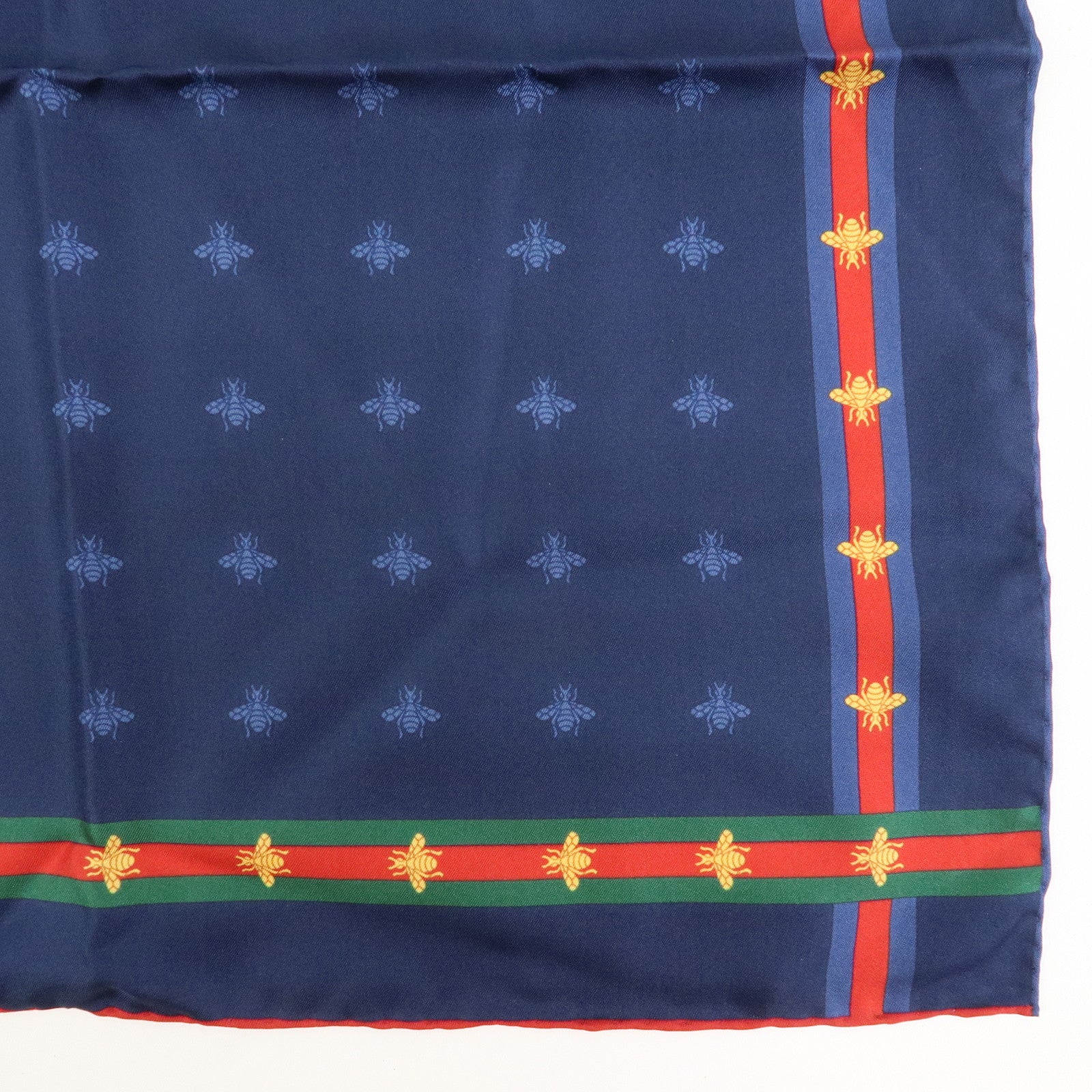 GUCCI Silk 100% Scarf 42x42 Bee Motif Navy