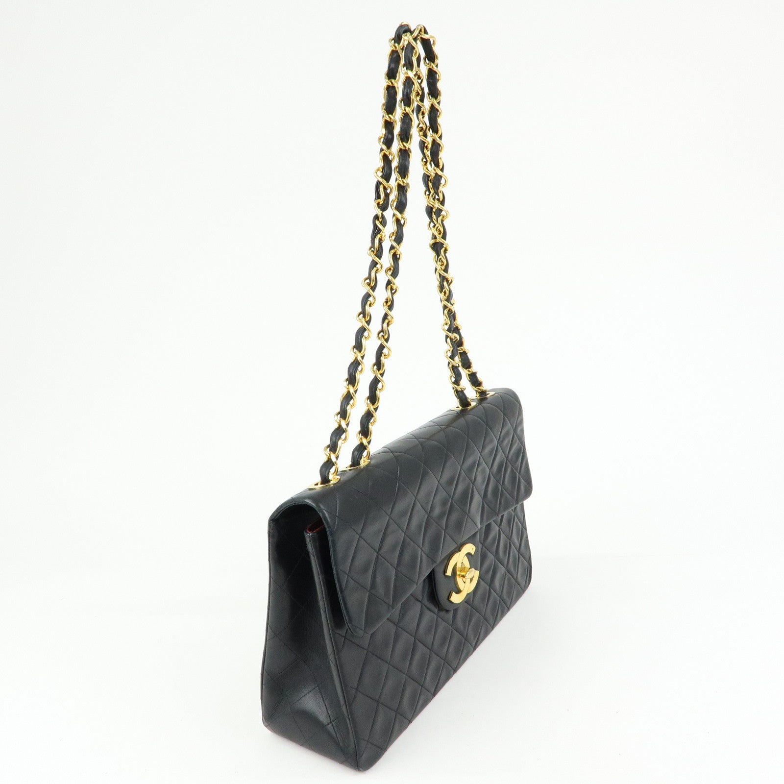CHANEL Jumbo Matelasse 34 Lamb Skin Flap Shoulder Bag Black A01094