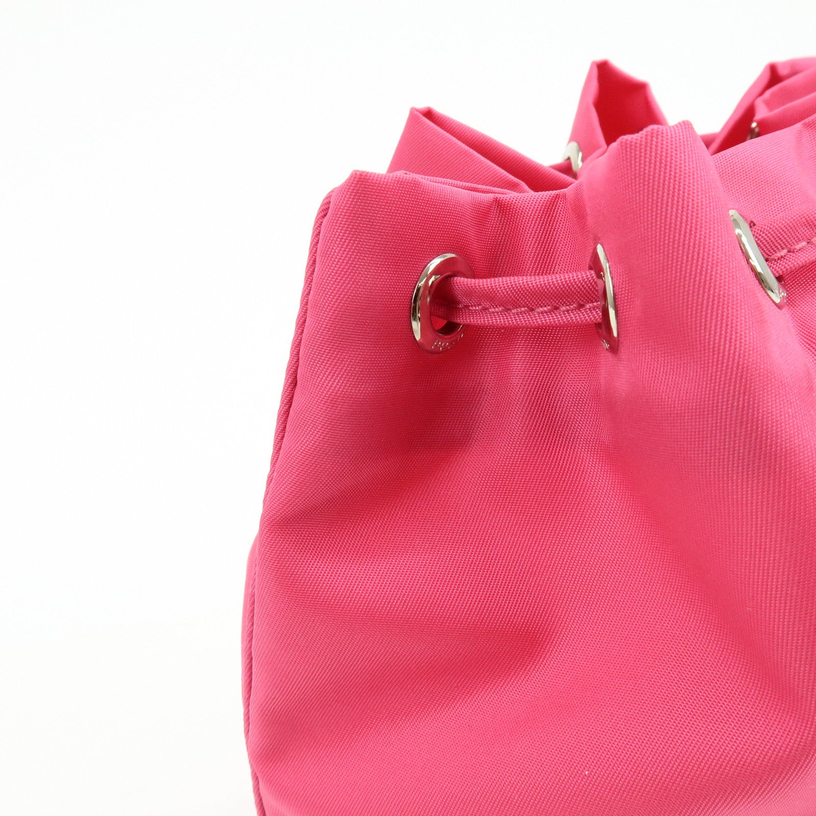 PRADA Triangle Logo Nylon Leather Drawstring Pouch Pink 1N0369