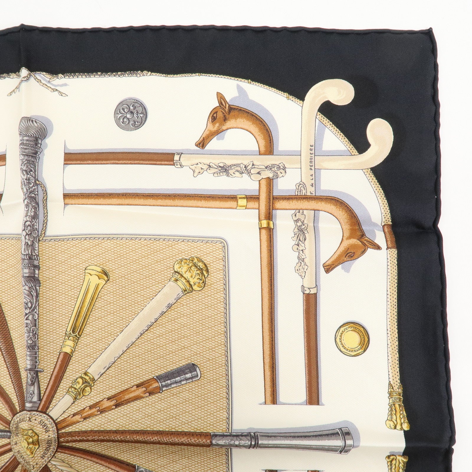 HERMES Carre 45 Silk 100% Scarf Cannes et Pommeaux Black White