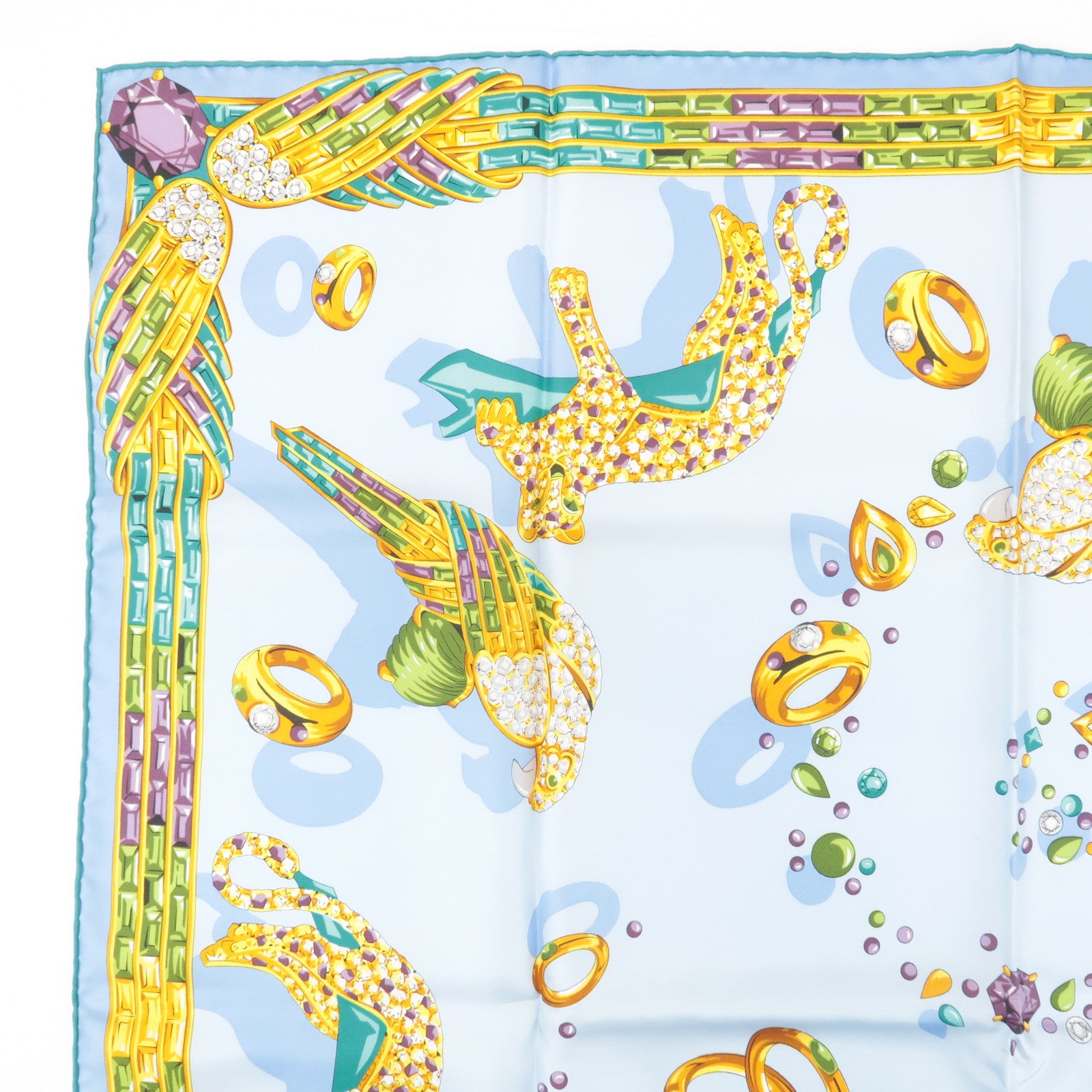 Cartier 100% Silk Scarf Light Blue Multicolor Used