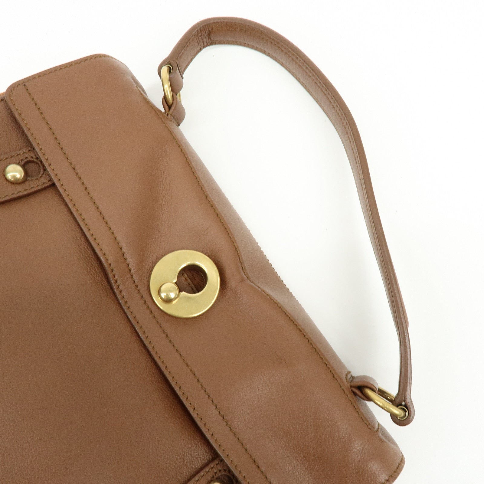 SAINT LAURENT PARIS Muse Two Leather Canvas Hand Bag Brown 229630